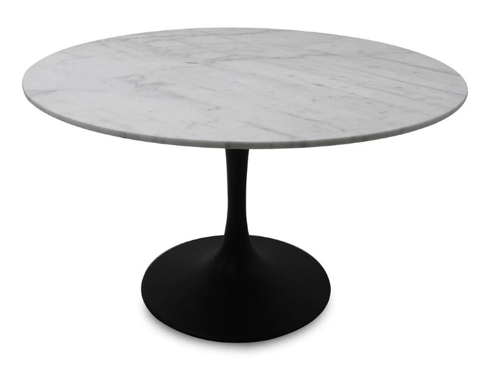 Valencia Round Dining Table - White Marble Top - Black Matte Base - Calgary Furniture Store