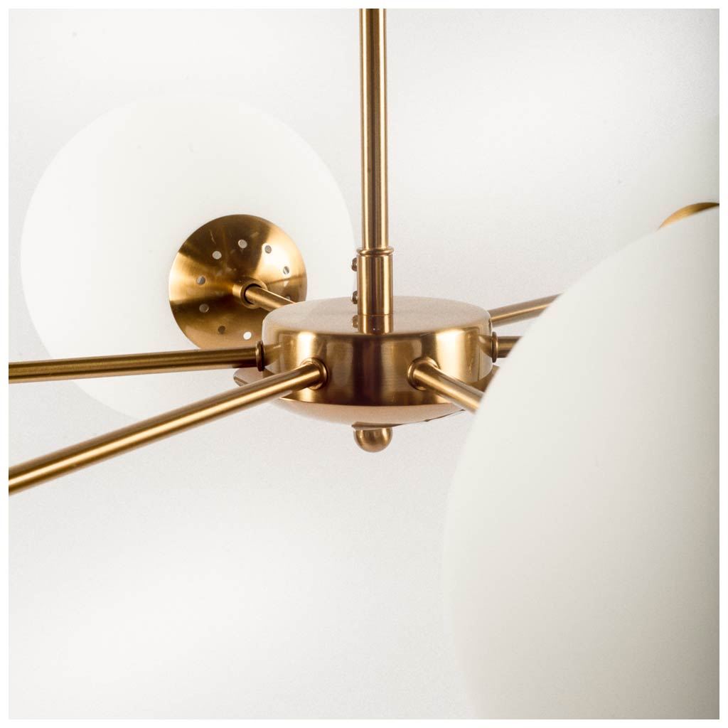 Lahey Gold Multi-Arm w/ Frosted Glass Globe Six Bulb Chandelier | Calgary Furniture Store