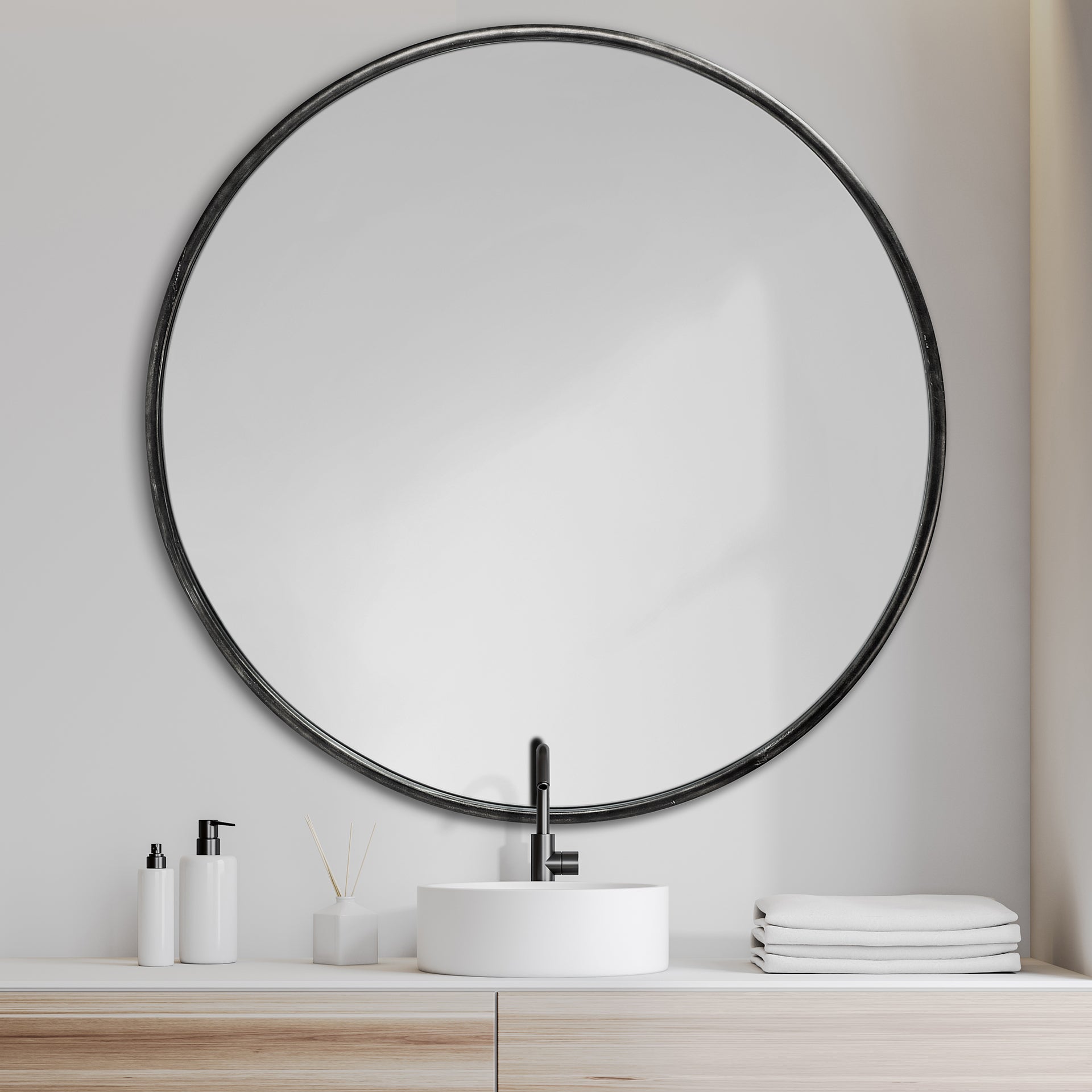 Piper Wall Mirror - Black Metal | Calgary Furniture Store