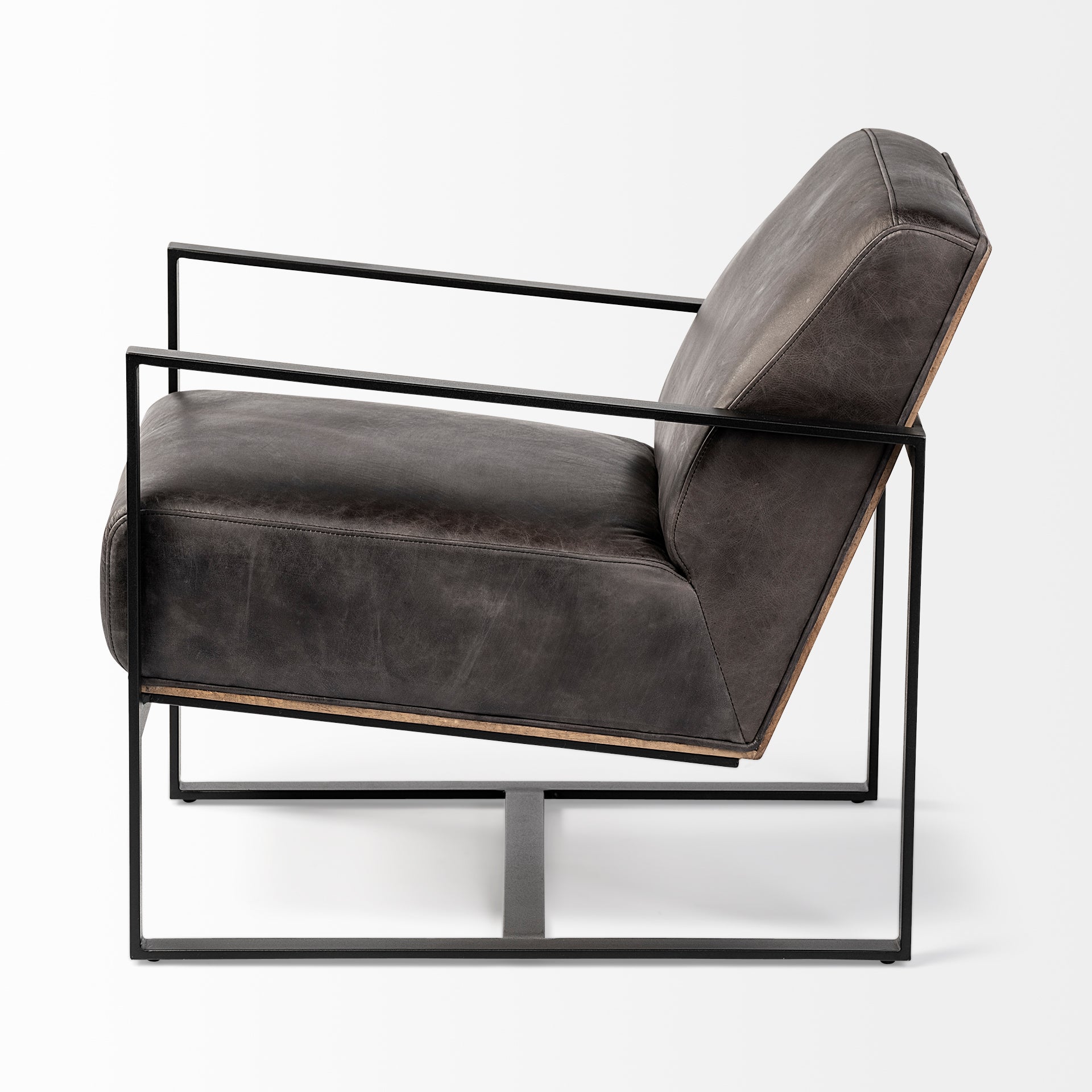 Stamford I Black Genuine Leather Accent Chair - Metal Frame | Calgary's Furniture Store | Calgary Accent Chairs