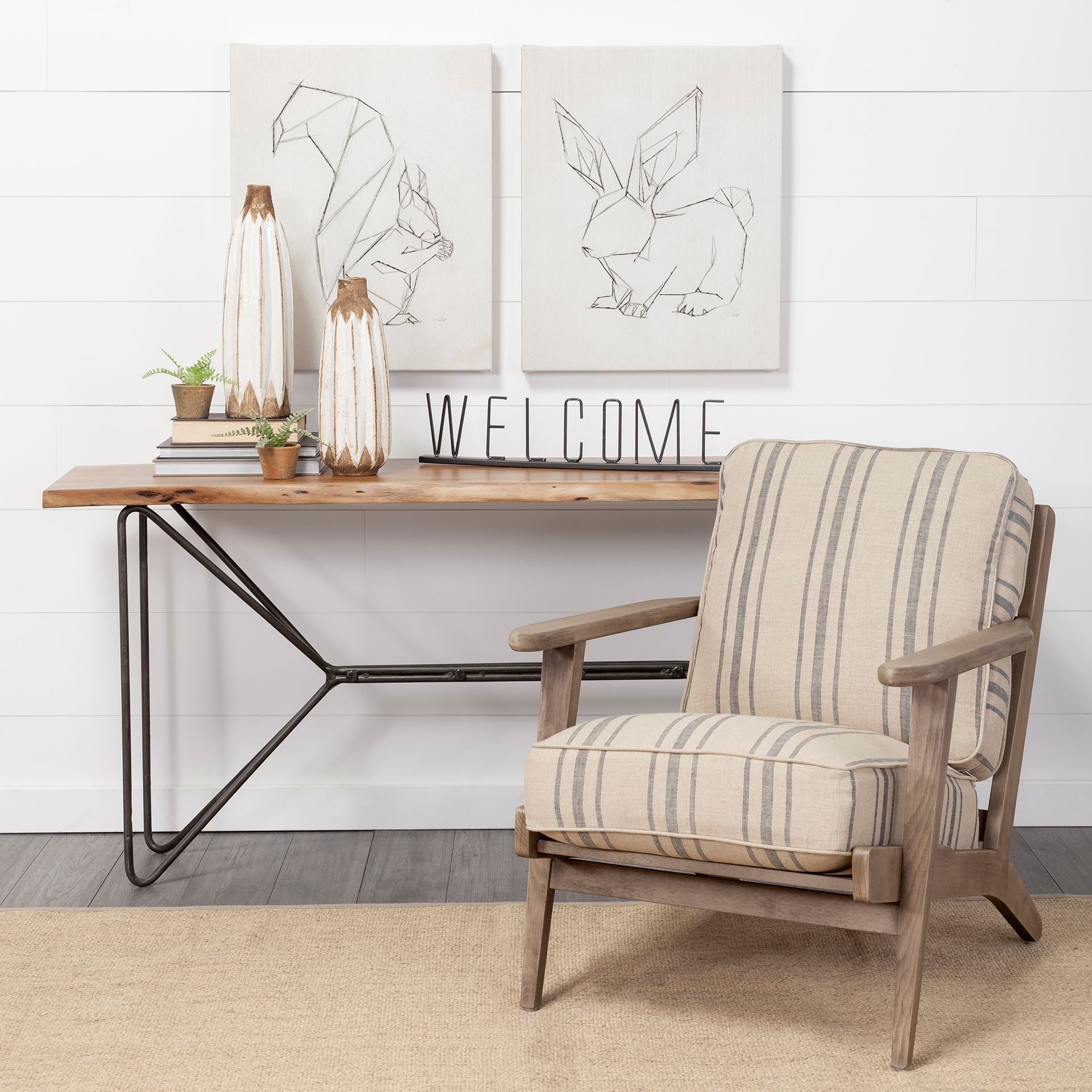 Olympus III Wooden Frame Accent Chair - Striped Brown | Calgary's Furniture Store | Calgary Accent Chair