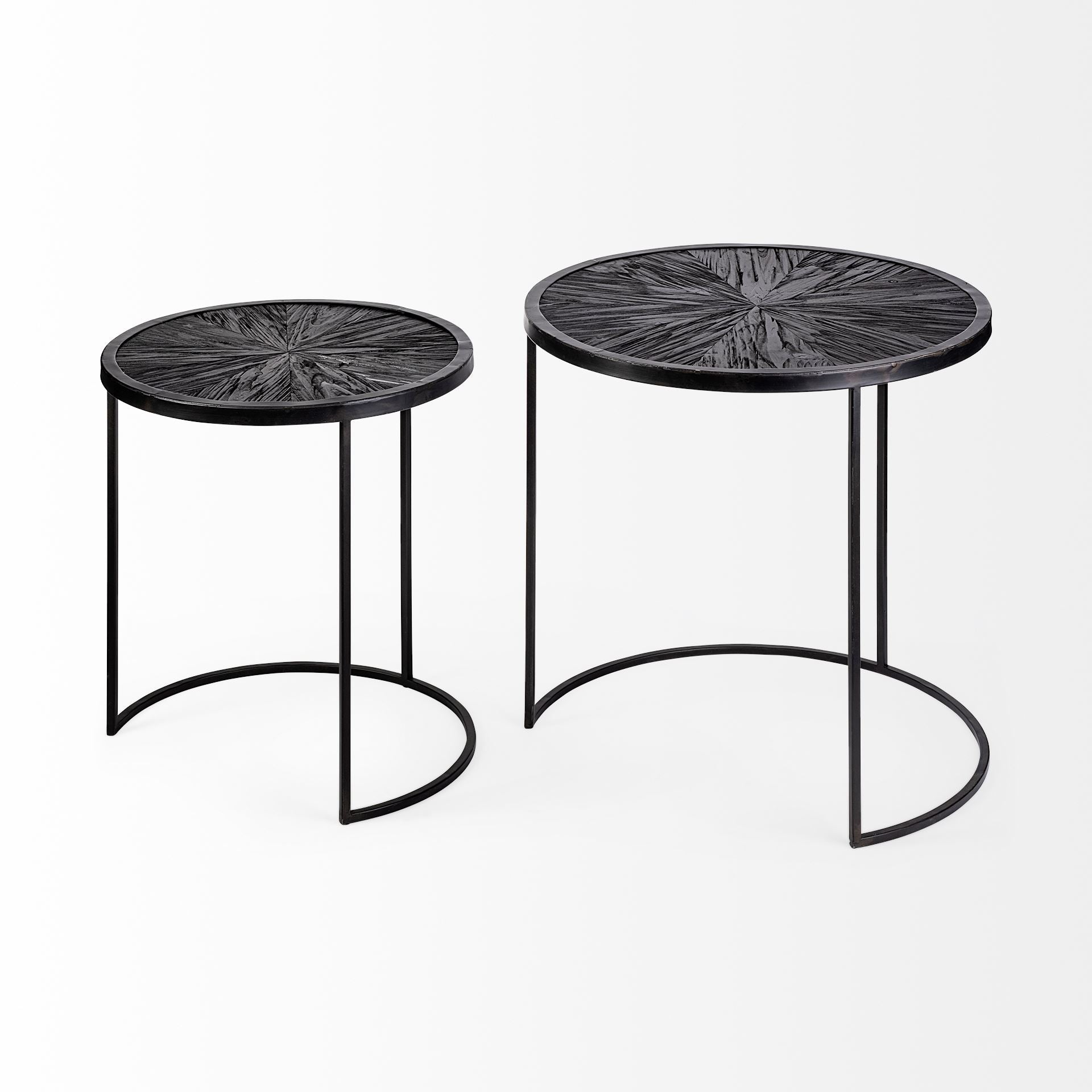 Chakra Accent Tables - Round Dark Wood Top Black Frame | Calgary's Furniture Store | Calgary Accent Tables