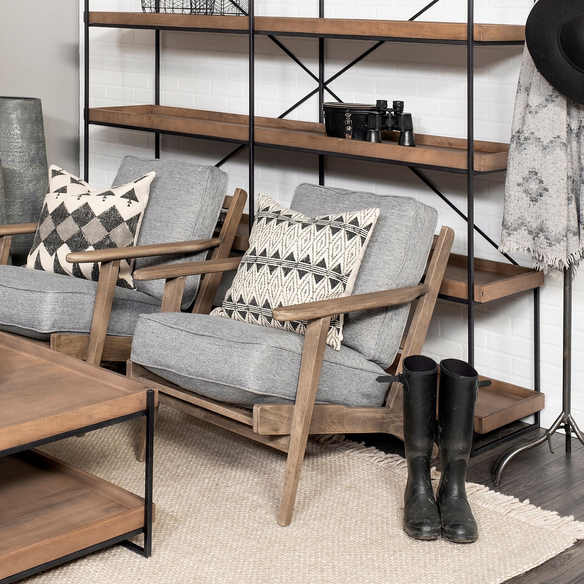 Olympus V Accent Chair - Castlerock Grey Brown Wooden Frame | Calgary Furniture Store