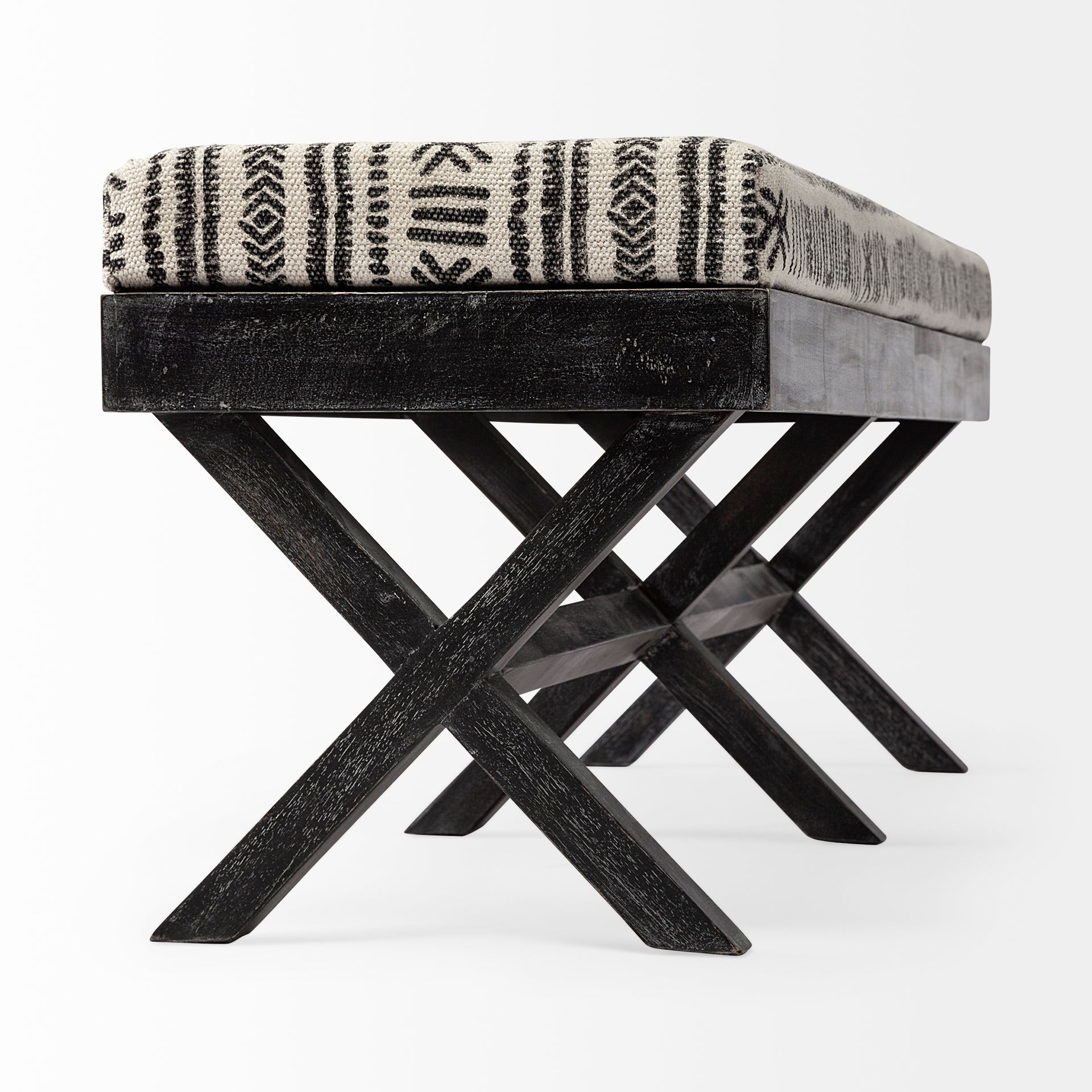 Solis Black And Cream Upholstered Patterned Seat Accent Bench | Calgary's Furniture Store | Calgary Benches