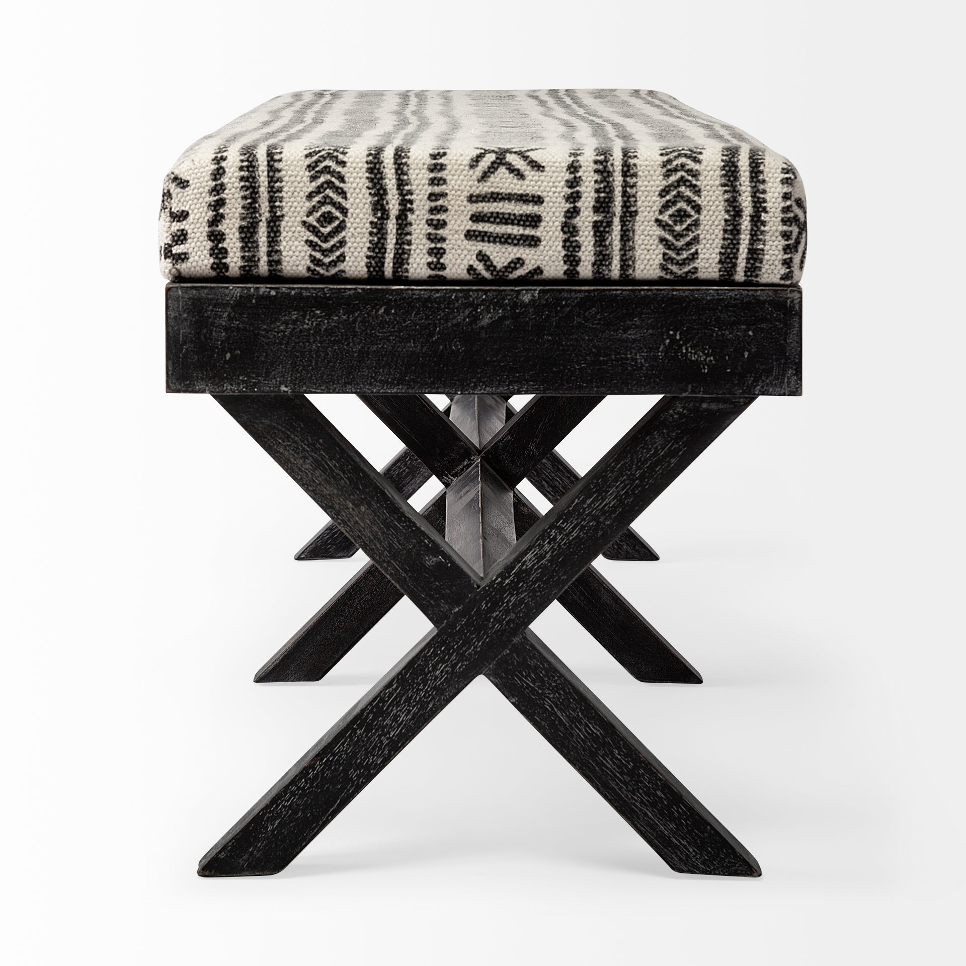 Solis Black And Cream Upholstered Patterned Seat Accent Bench | Calgary's Furniture Store | Calgary Benches