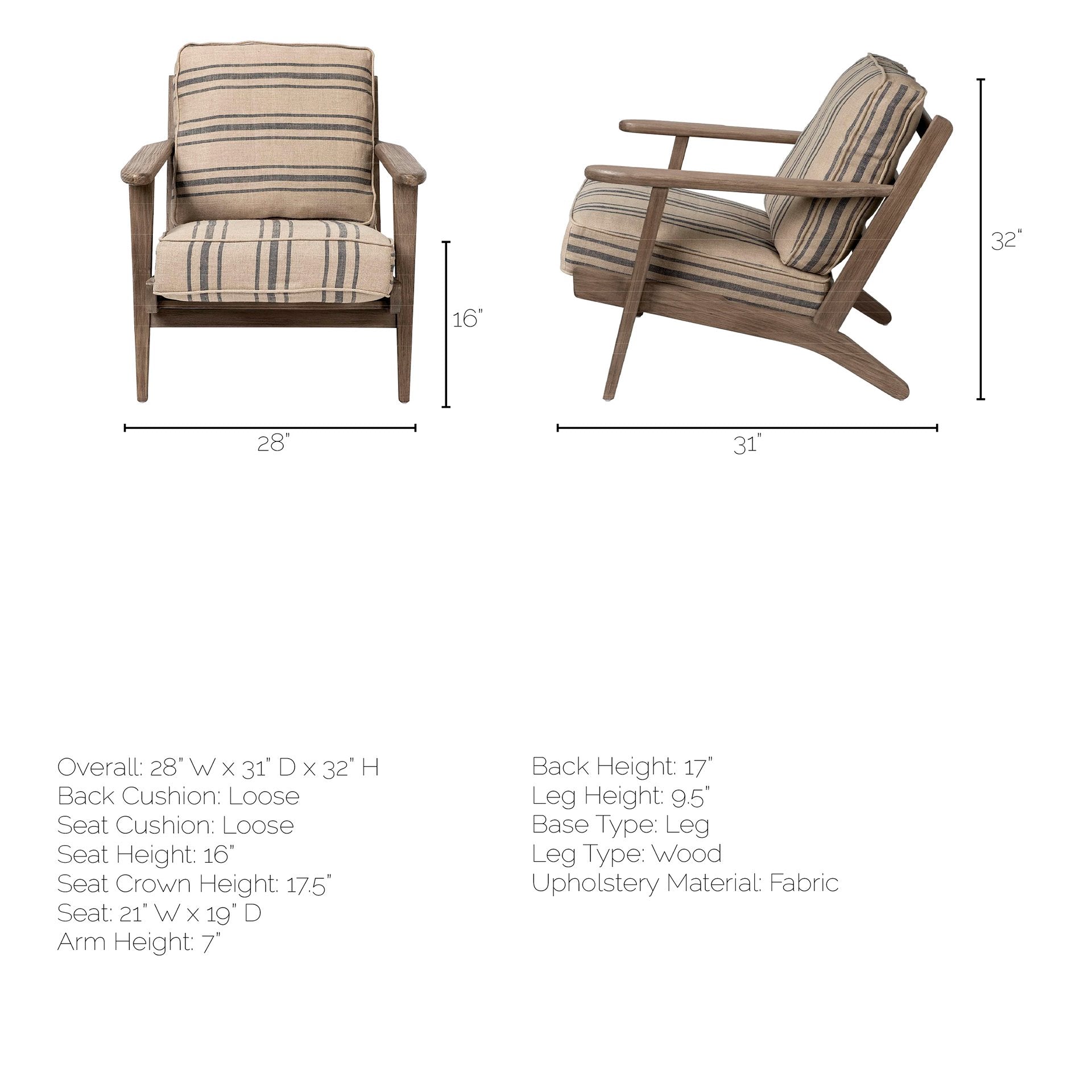 Olympus III Wooden Frame Accent Chair - Striped Brown | Calgary's Furniture Store | Calgary Accent Chair