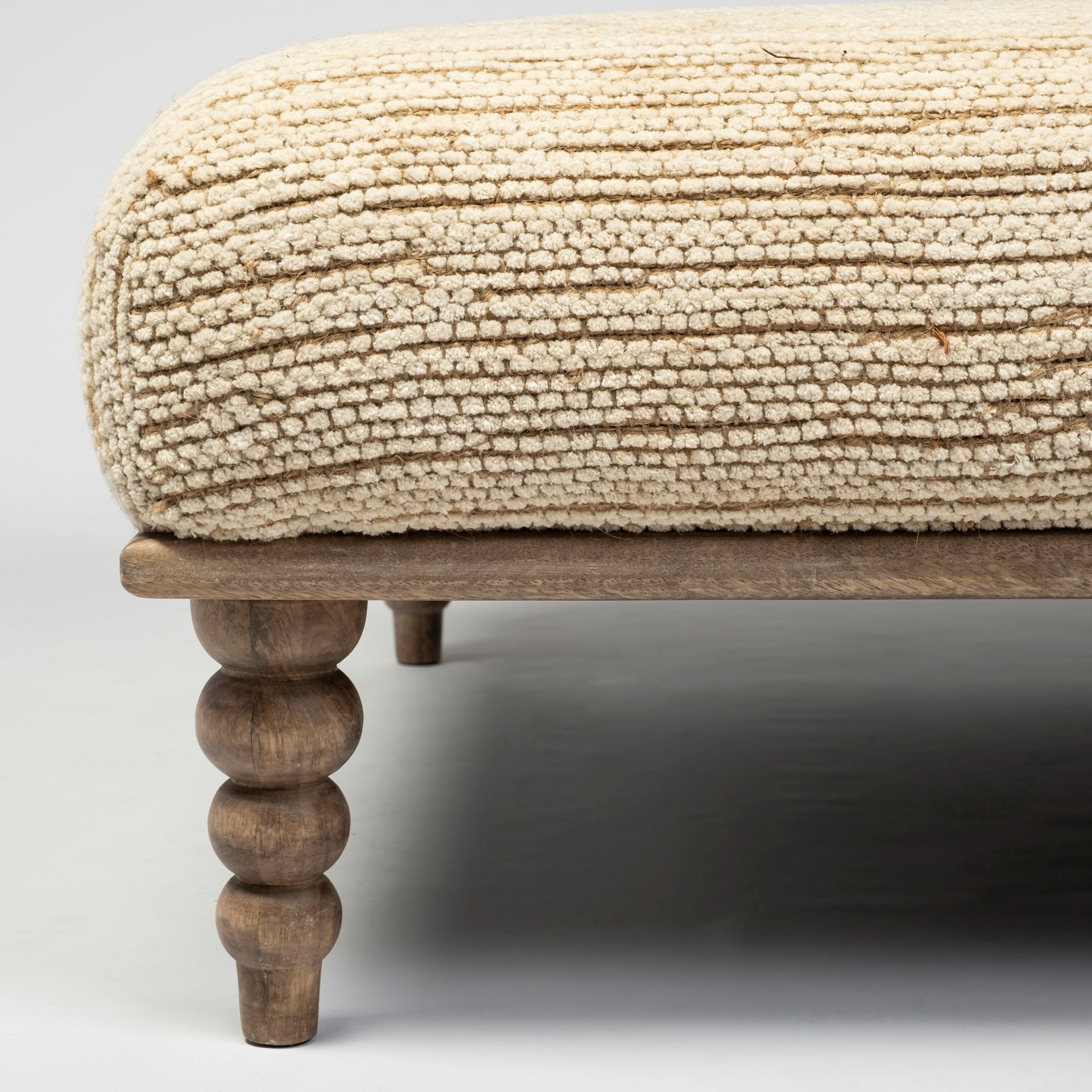 Alder Upholstered Cream Seat With Brown Wooden Base Accent Bench | Calgary Furniture Store
