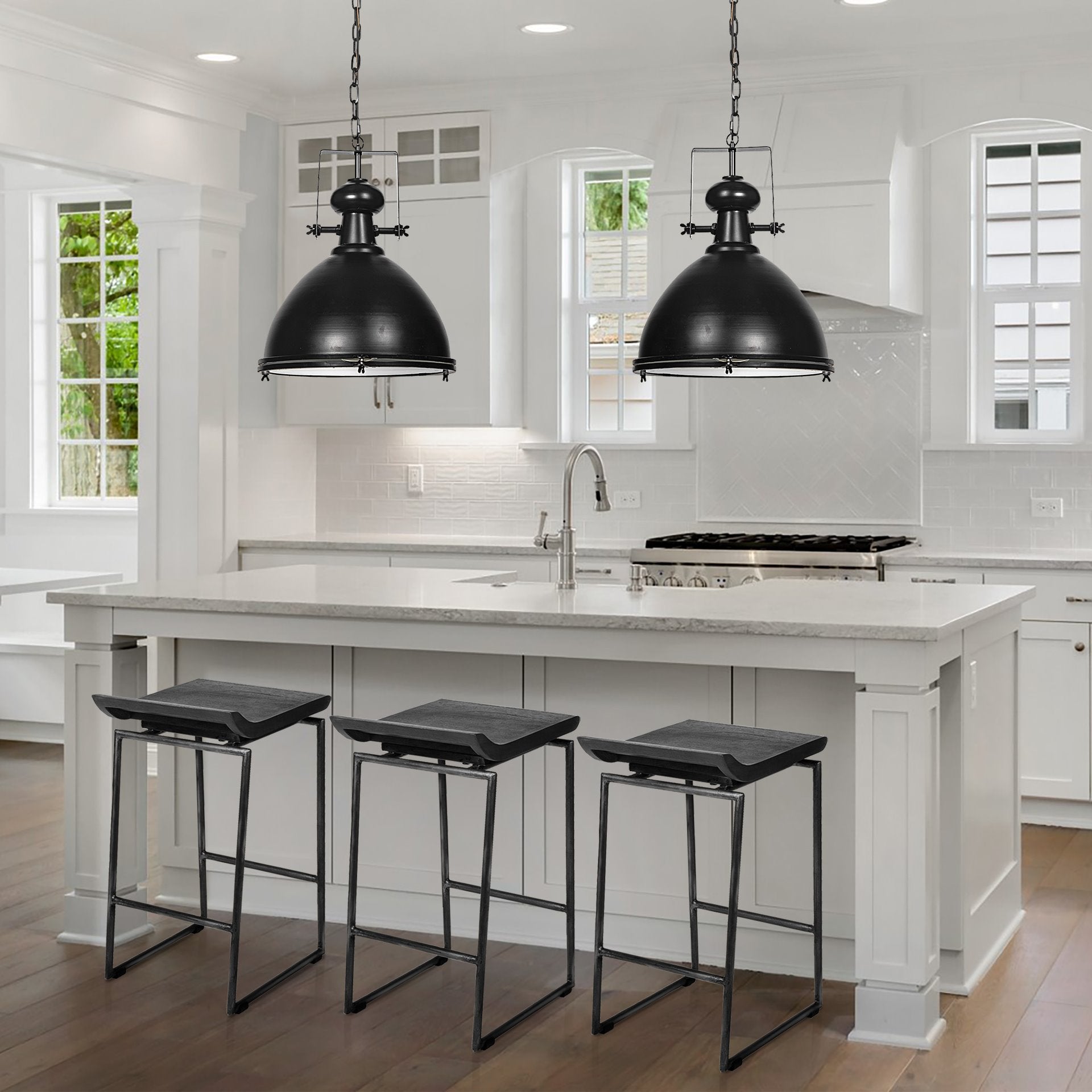 Givens IV Seat Height Black Wood Seat Black Frame Stool | Calgary's Furniture Store | Calgary Bar Stools
