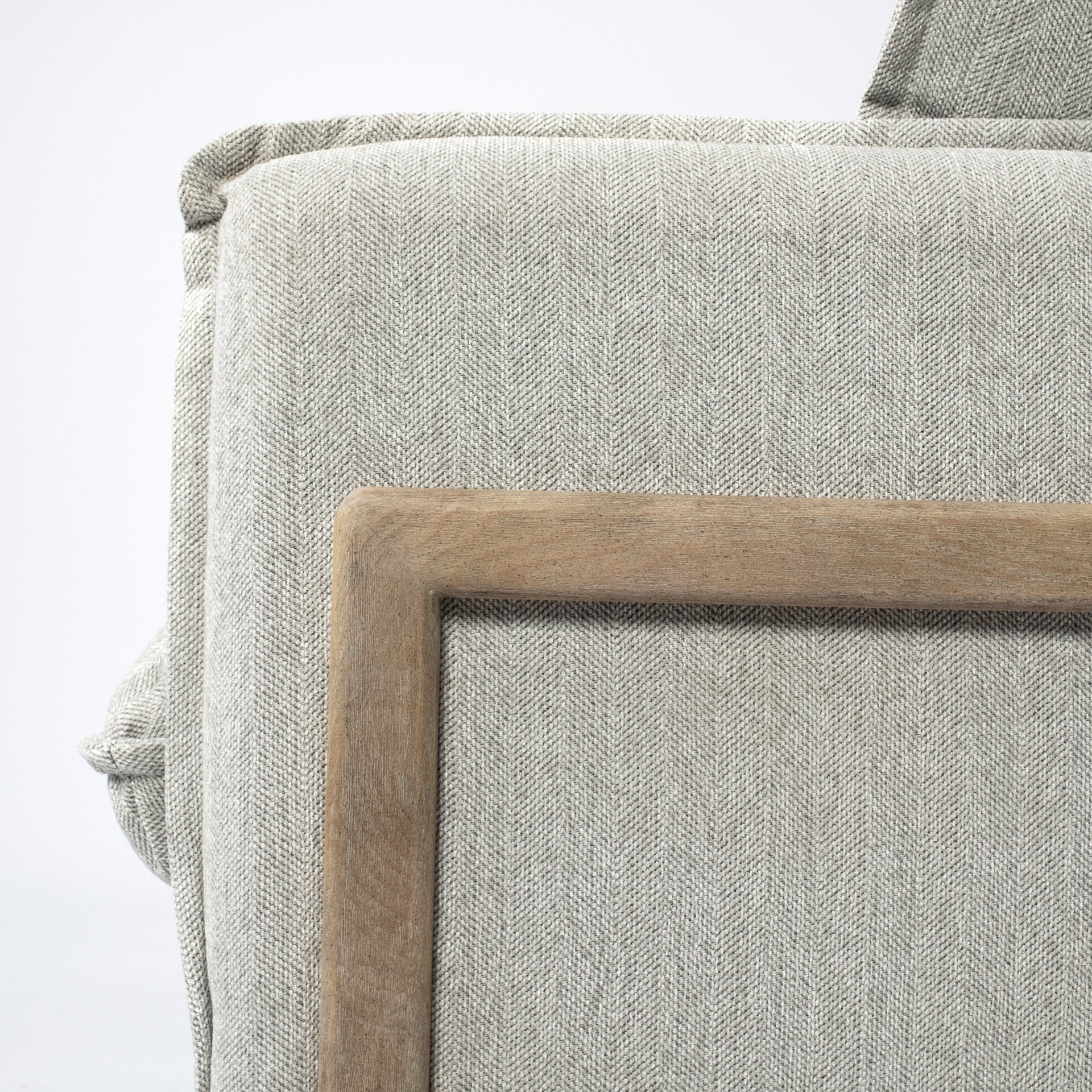 Roy II Brown Wood Frame Arm Chair - Frost Gray Upholstered | Calgary's Furniture Store | Calgary Accent Chairs
