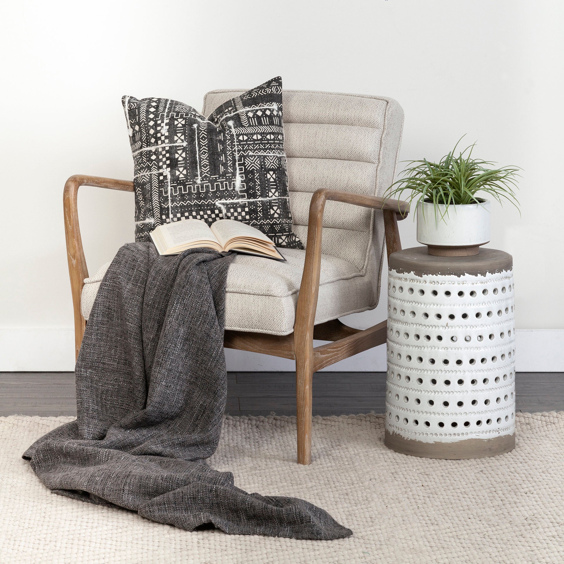 Ajax II Wooden Frame Accent Chair- Cream Fabric Covered Cushion | Calgary Furniture Store