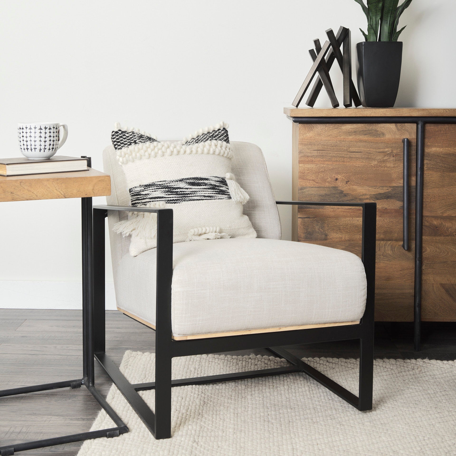 Stamford I  Metal Frame Accent Chair - Beige Fabric | Calgary's Furniture Store | Calgary Accent Chairs