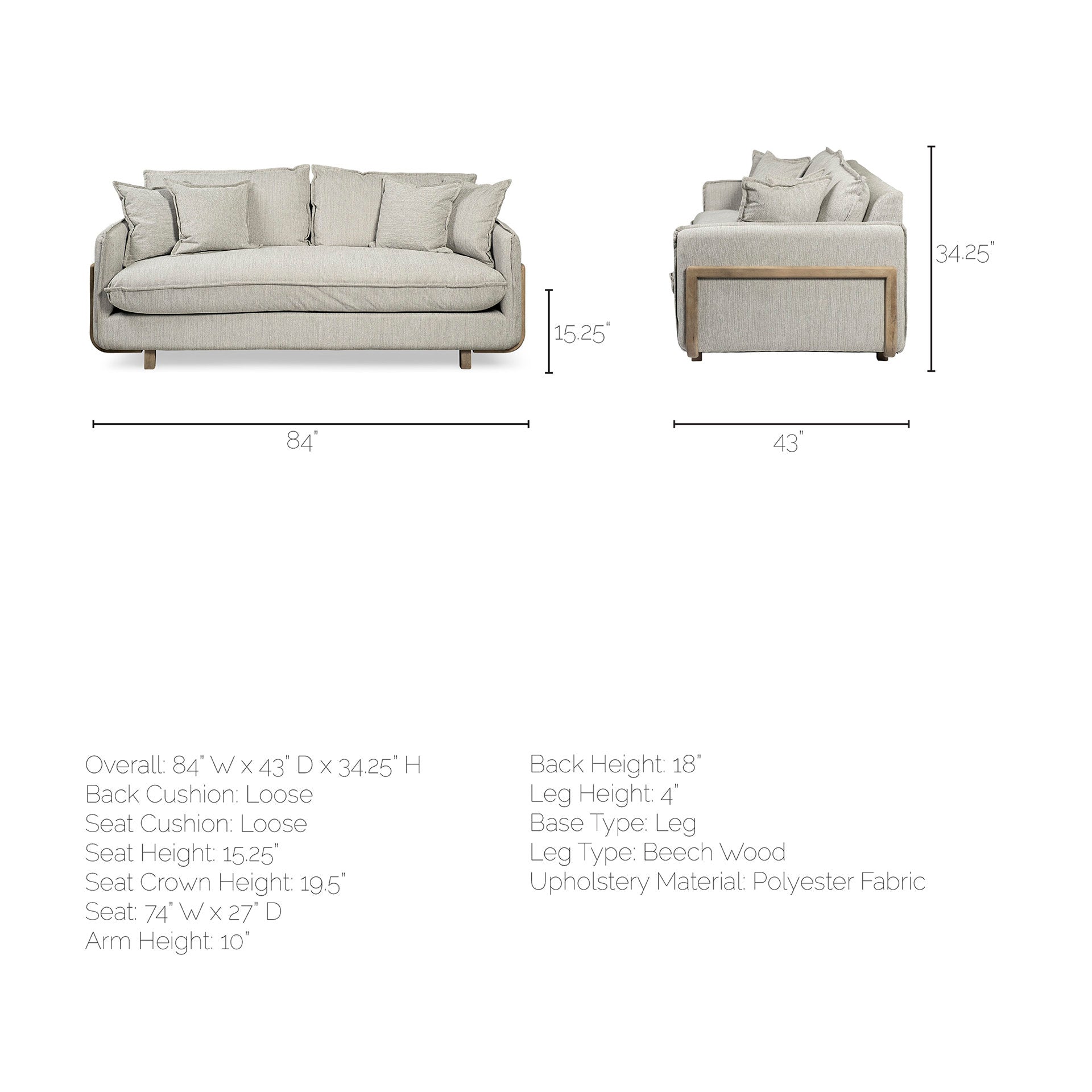 Roy Three Seater Sofa - 84" Frost Gray, Made in Canada 🇨🇦 | Calgary's Furniture Store | Calgary Sofas