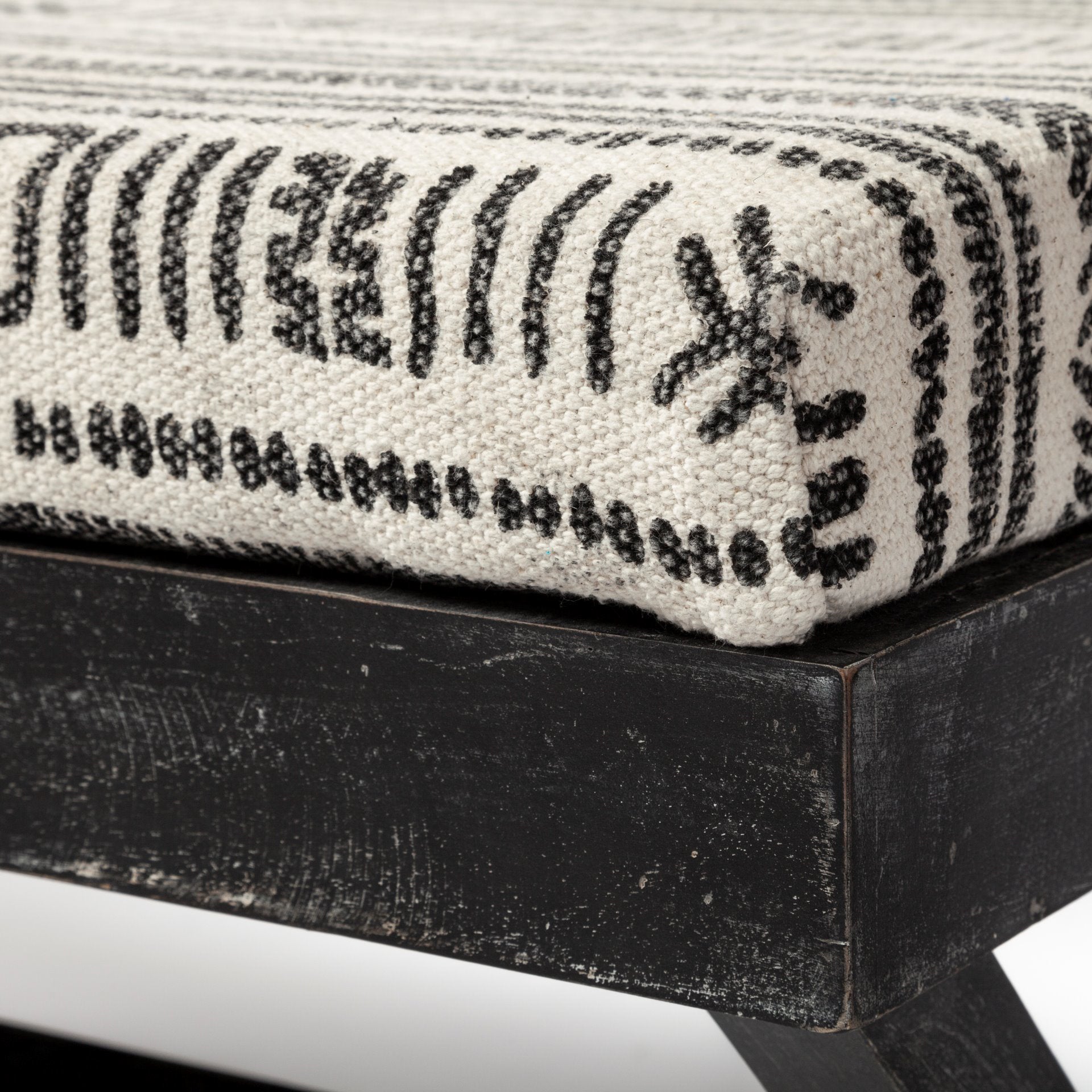 Solis Black And Cream Upholstered Patterned Seat Accent Bench | Calgary's Furniture Store | Calgary Benches
