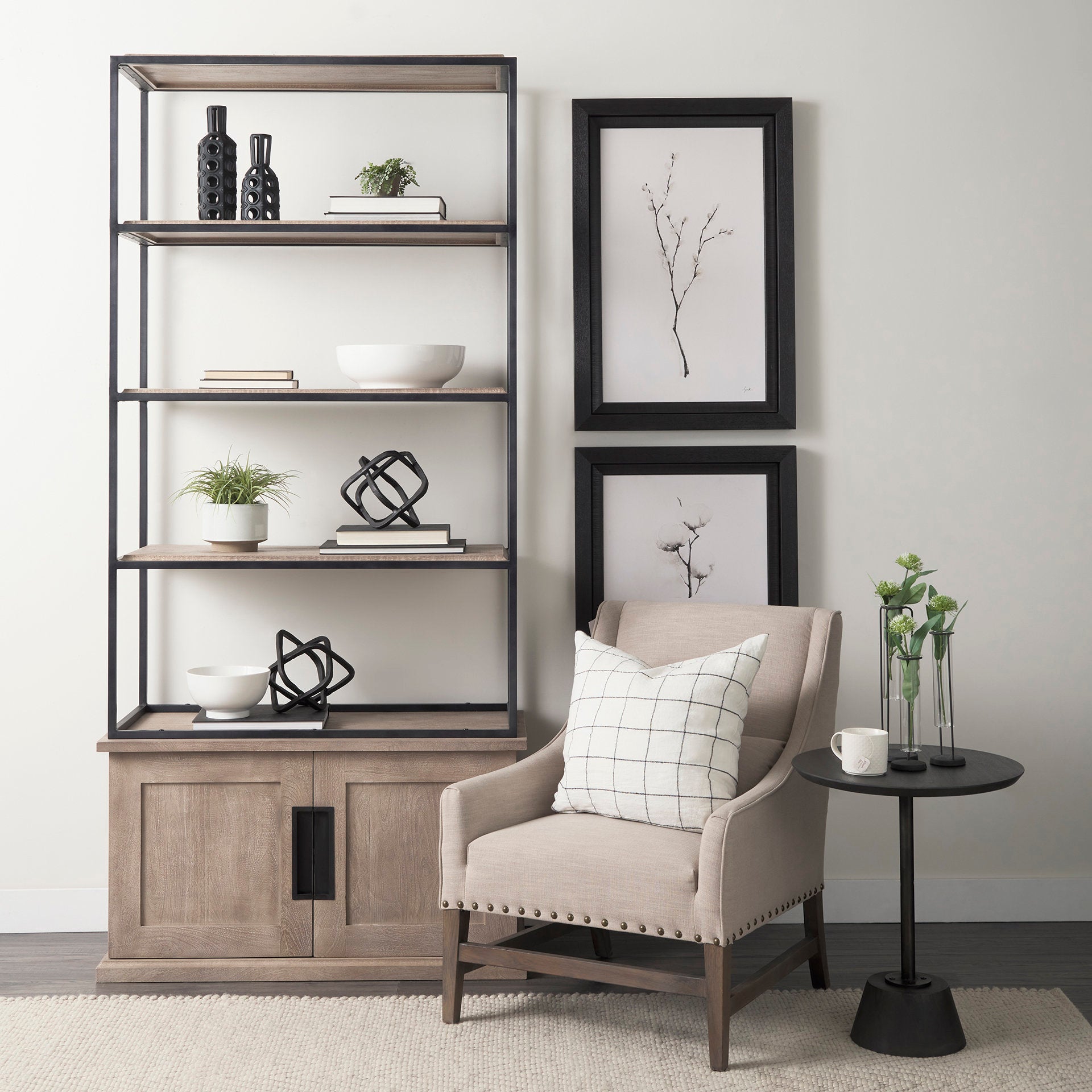 Braxton II Three Shelf Shelving Unit - Light Brown Wood | Calgary's Furniture Store | Calgary Storage Organizers