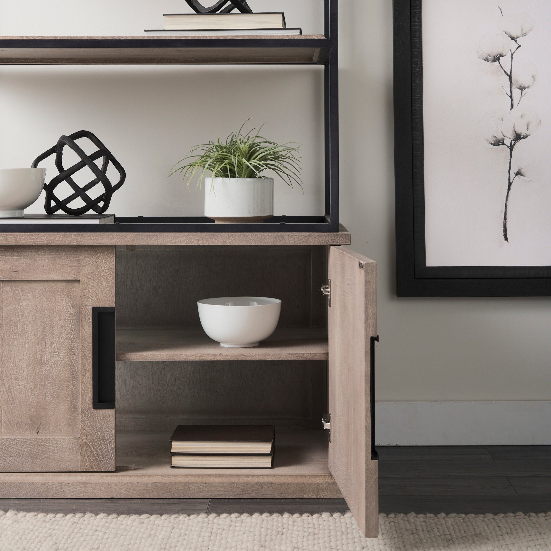 Braxton II Three Shelf Shelving Unit - Light Brown Wood | Calgary's Furniture Store | Calgary Storage Organizers