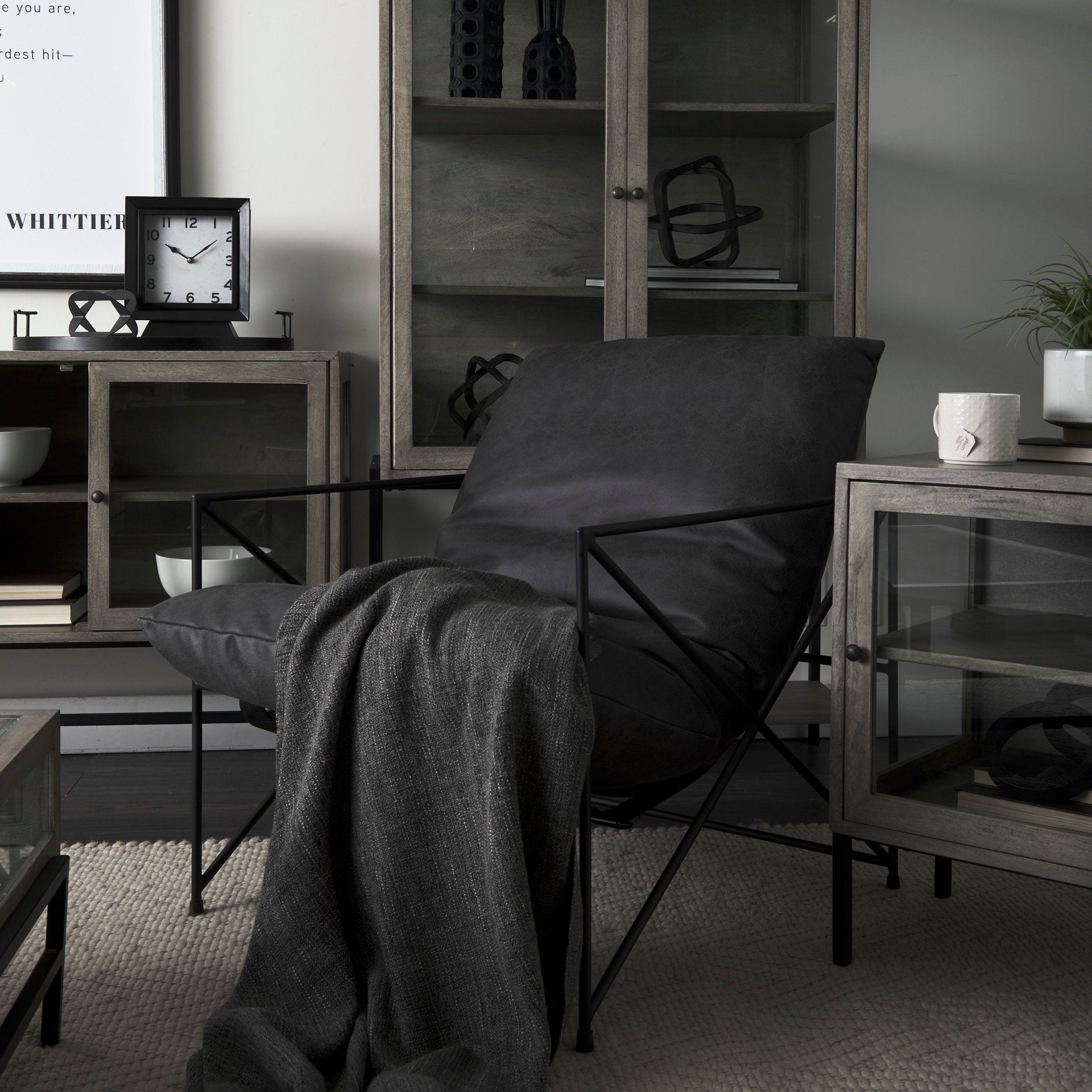 Leonidas Black Metal Frame Accent Chair - Black Faux Leather Seat | Calgary's Furniture Store | Calgary Accent Chairs