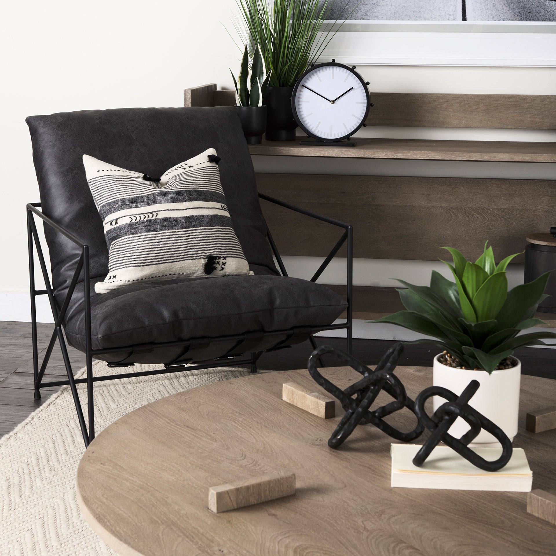 Leonidas Black Metal Frame Accent Chair - Black Faux Leather Seat | Calgary's Furniture Store | Calgary Accent Chairs