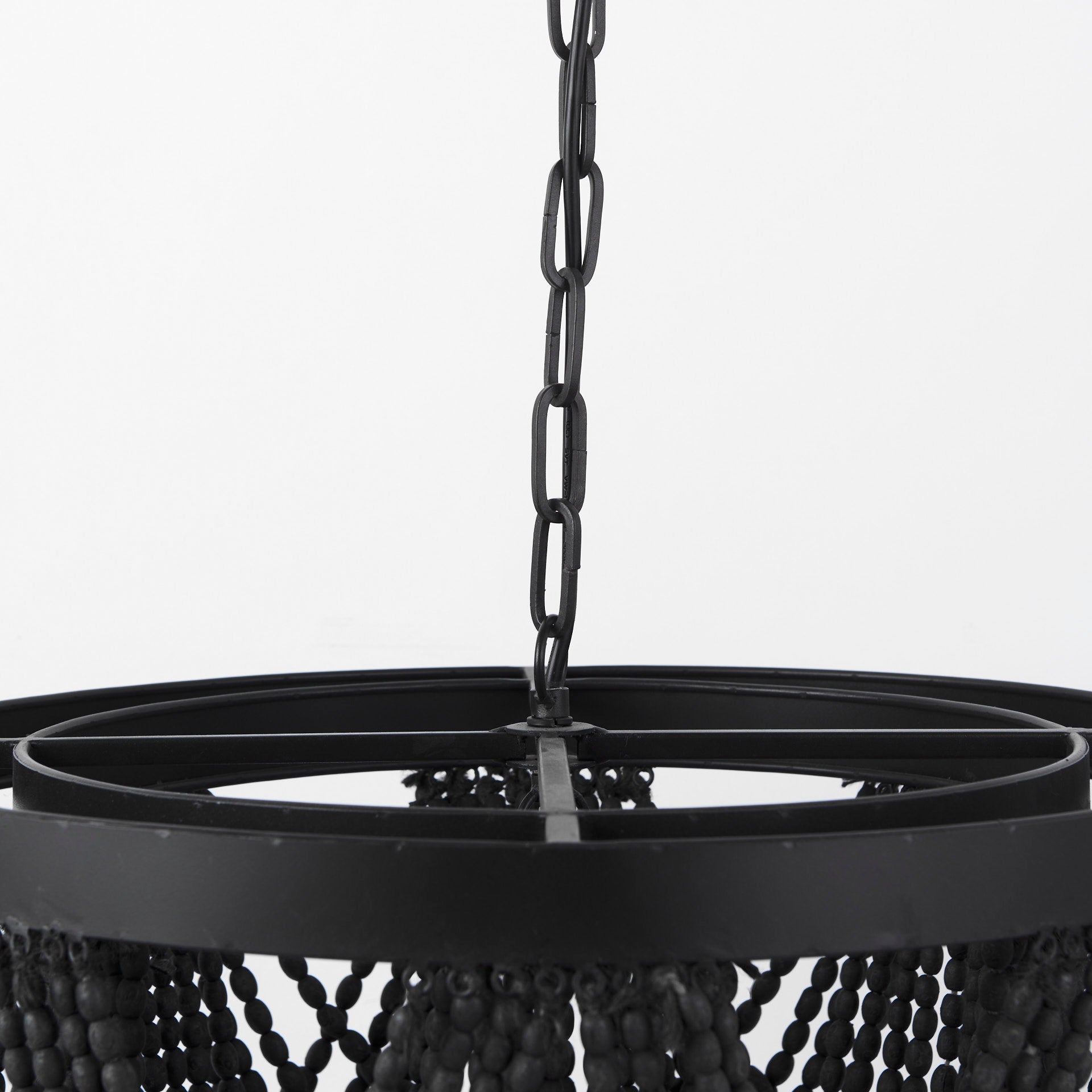 Pendra Black Metal Wooden Bead Three Bulb Chandelier | Calgary Furniture Store