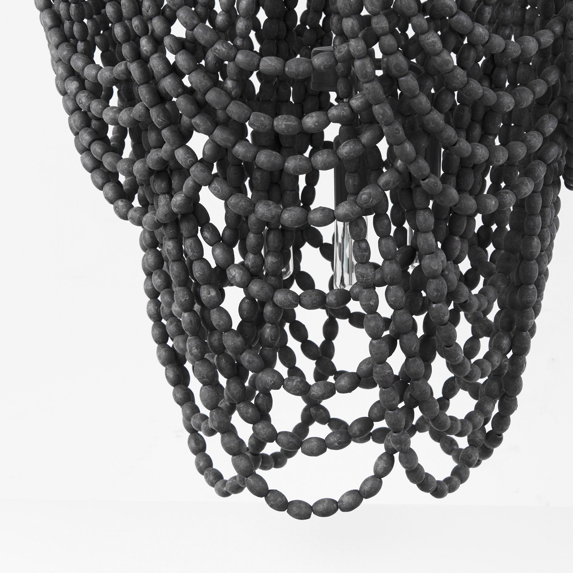 Pendra Black Metal Wooden Bead Three Bulb Chandelier | Calgary Furniture Store