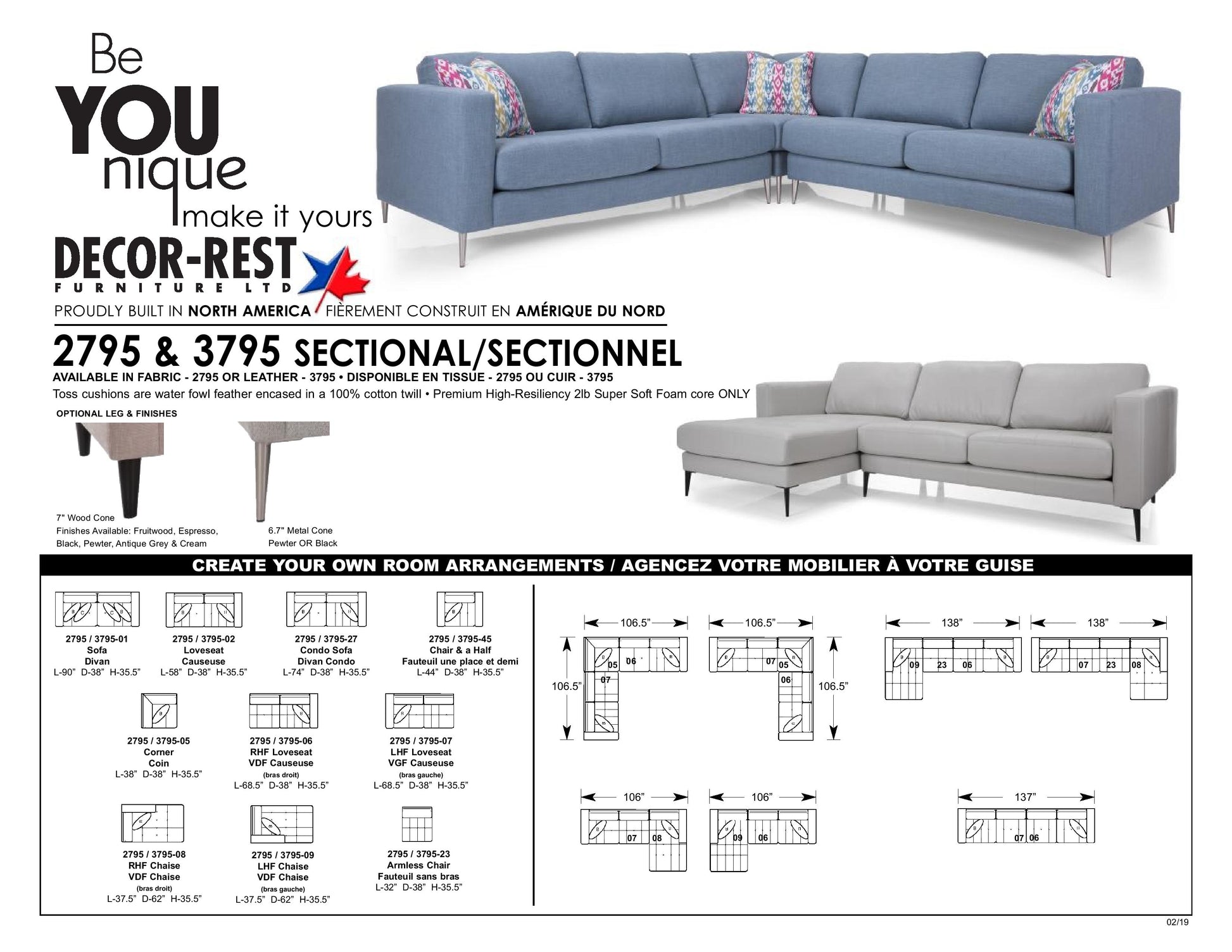 3795 Decor Rest Leather Sectional, Made in Canada 🇨🇦 | Calgary Furniture Store
