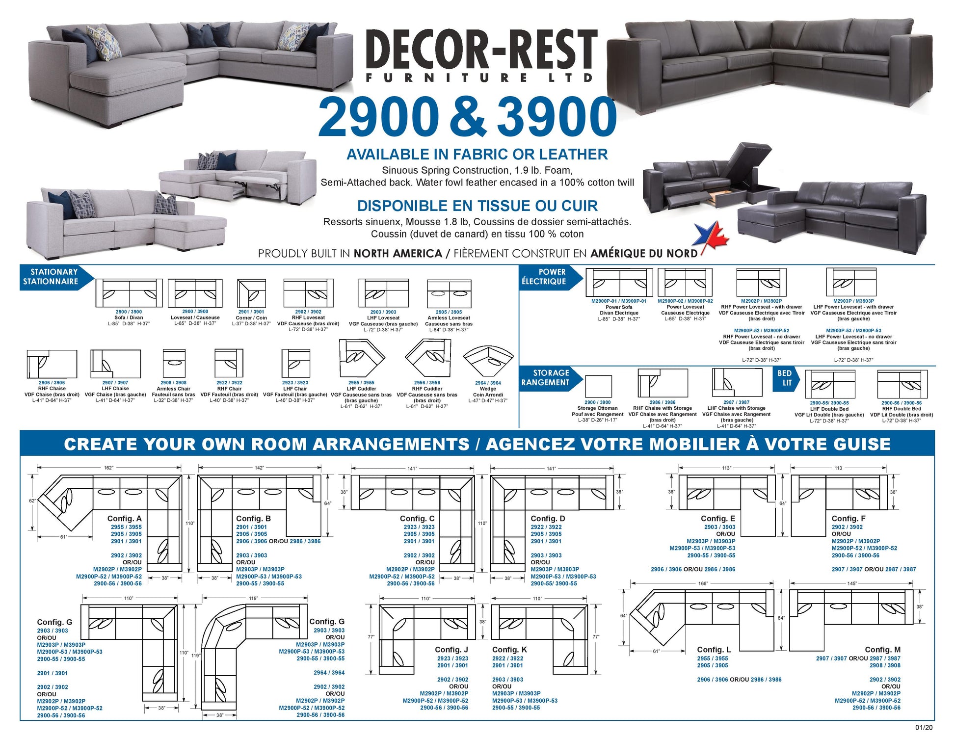 3900 Custom Leather Sofa with Power Recliner by Decor-Rest, Made in Canada 🇨🇦 | Calgary Furniture Store