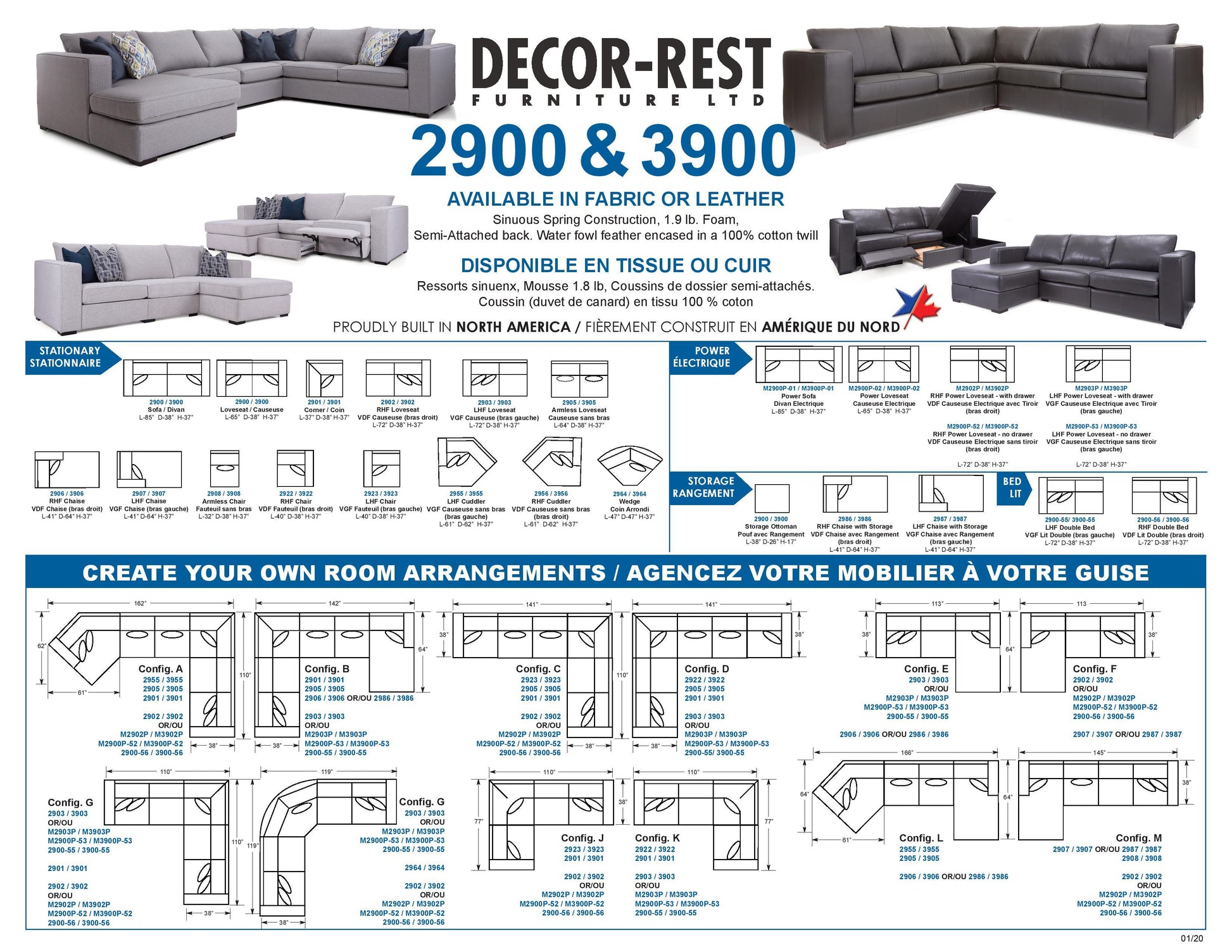 3900 Decor-rest Leather Sectional Without Storage, Made in Canada 🇨🇦 | Calgary's Furniture Store | Calgary Sectionals