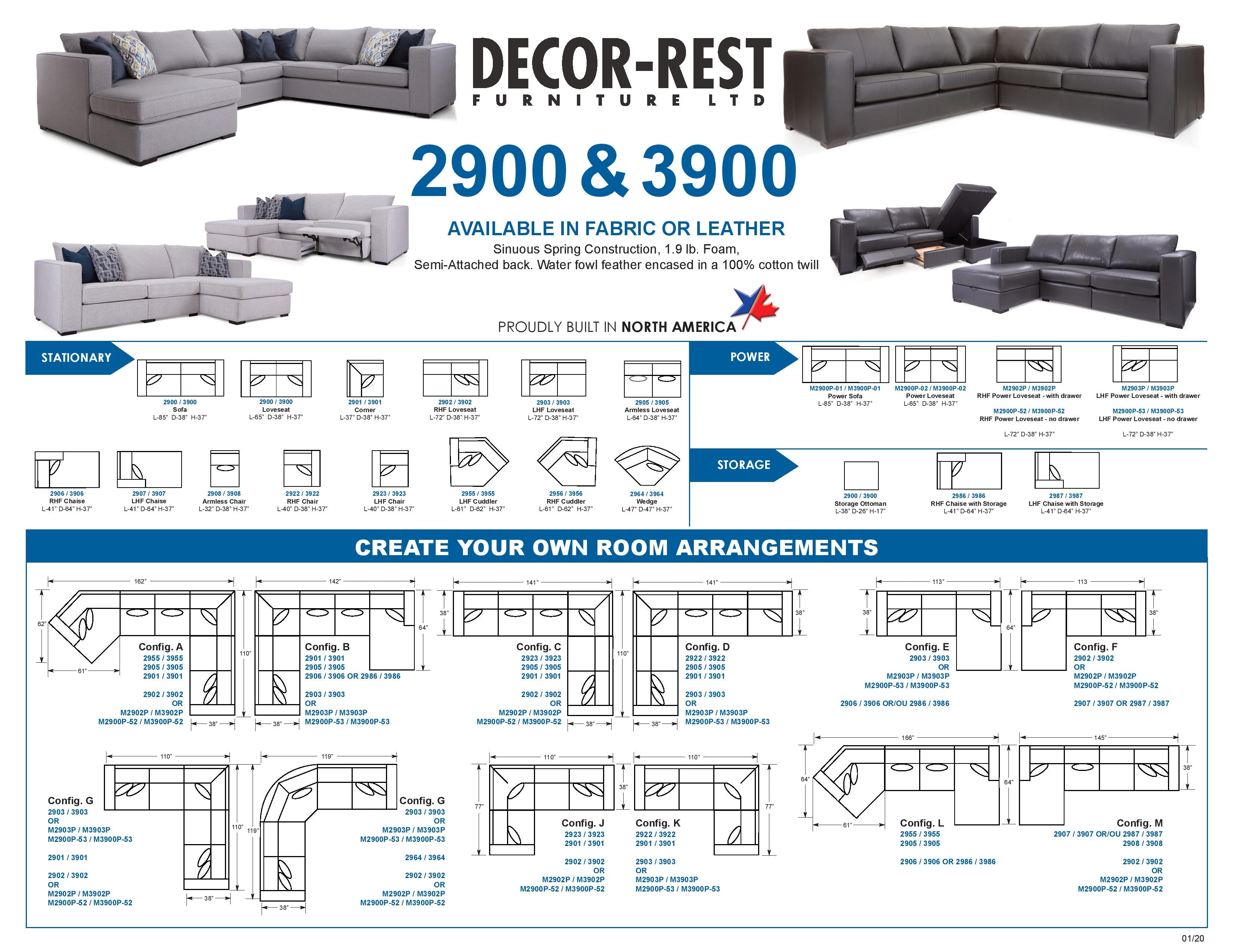 3900 Black Leather Sofa Chaise Recliner by Decor Rest, Made in Canada 🇨🇦 | Calgary's Furniture Store | Calgary Sectionals