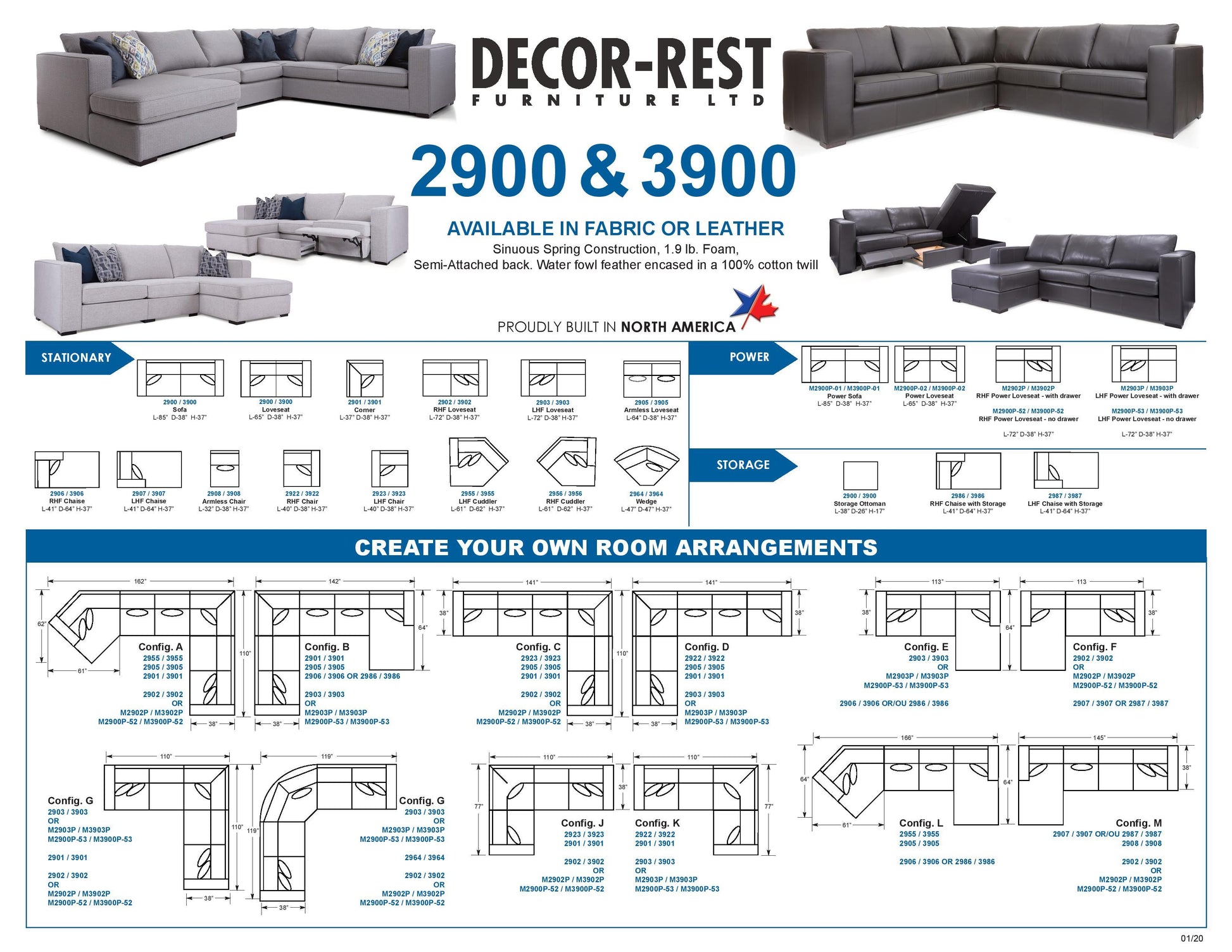3900 Decor-rest Leather Sectional Without Storage, Made in Canada 🇨🇦 | Calgary's Furniture Store | Calgary Sectionals