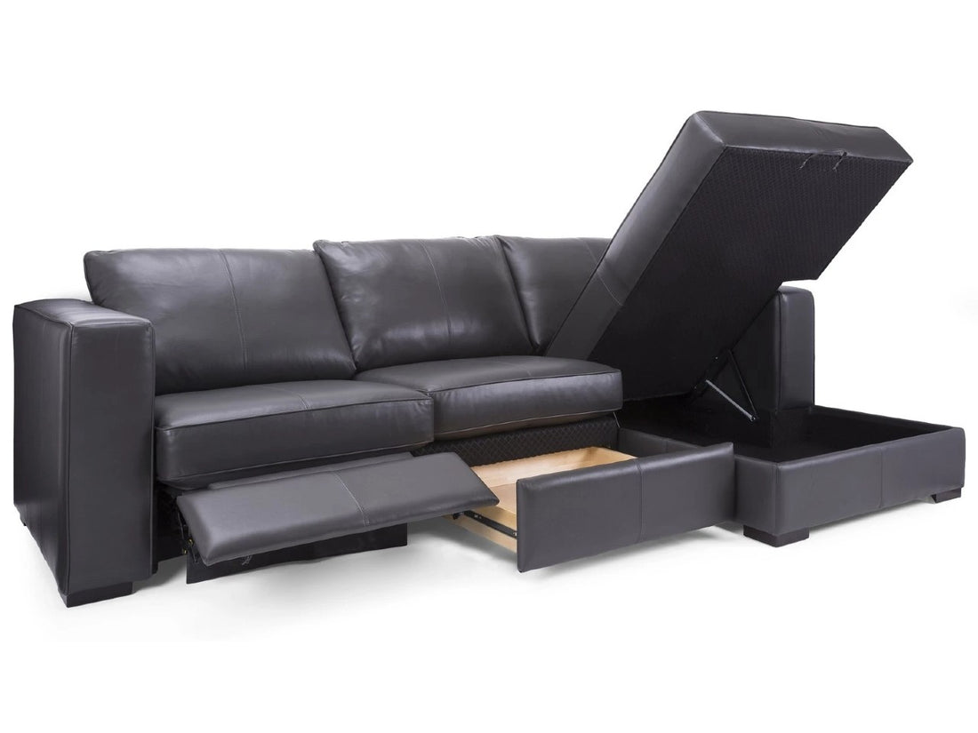 3900J Power Recliner Leather Sectional with Storage by Decor-Rest, Made in Canada 🇨🇦 | Calgary Furniture Store
