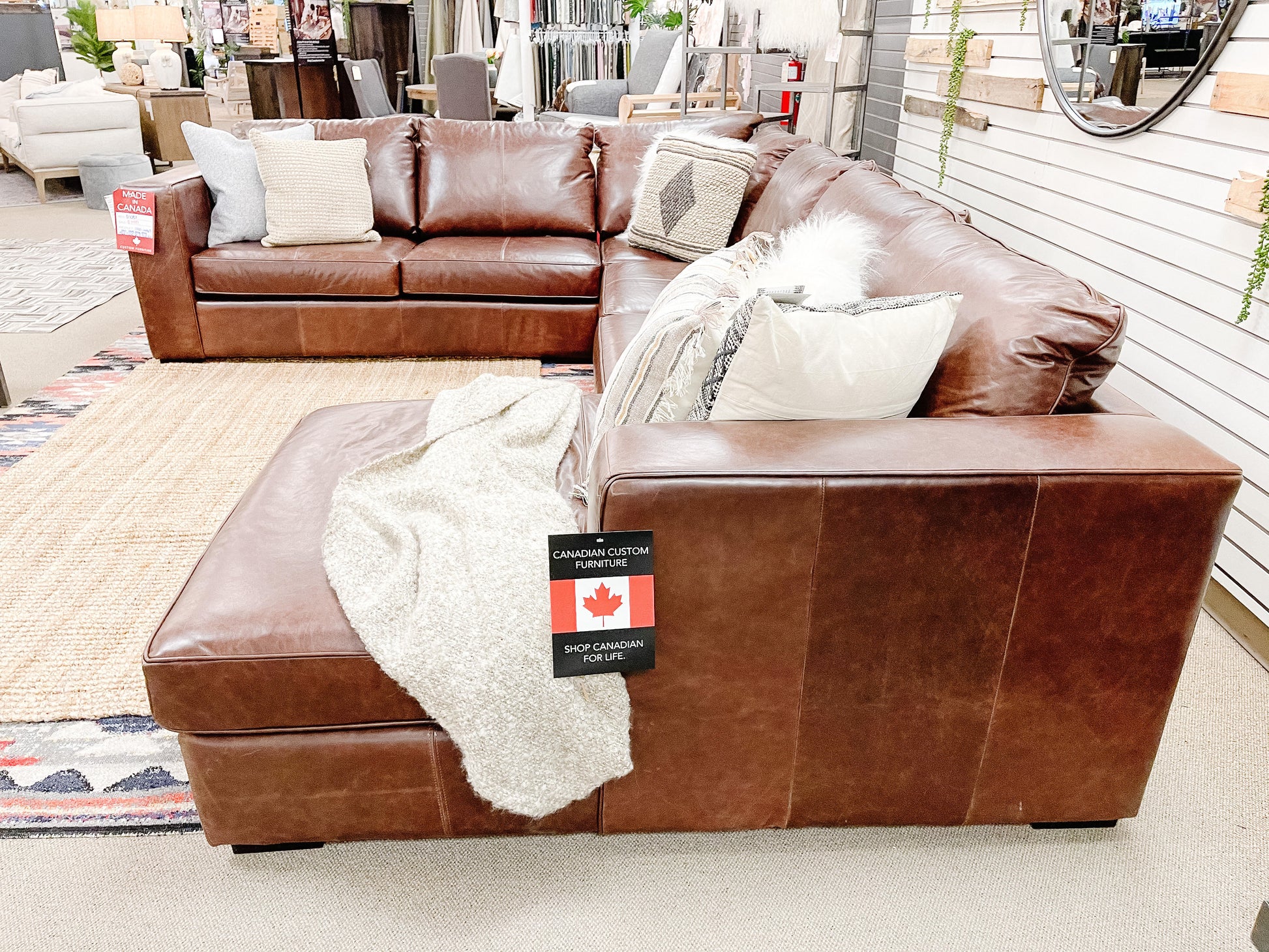 3900D Brown Leather Sectional Recliner by Decor Rest, Made in Canada 🇨🇦 | Calgary Furniture Store