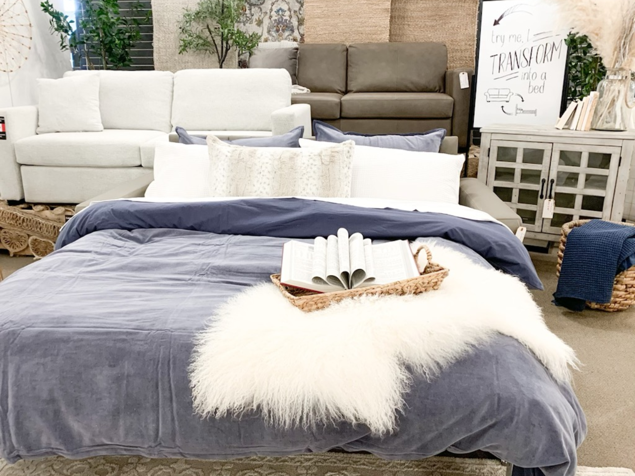 2TH3 Leather Transformer Sleeper Sofa | Calgary Furniture Store
