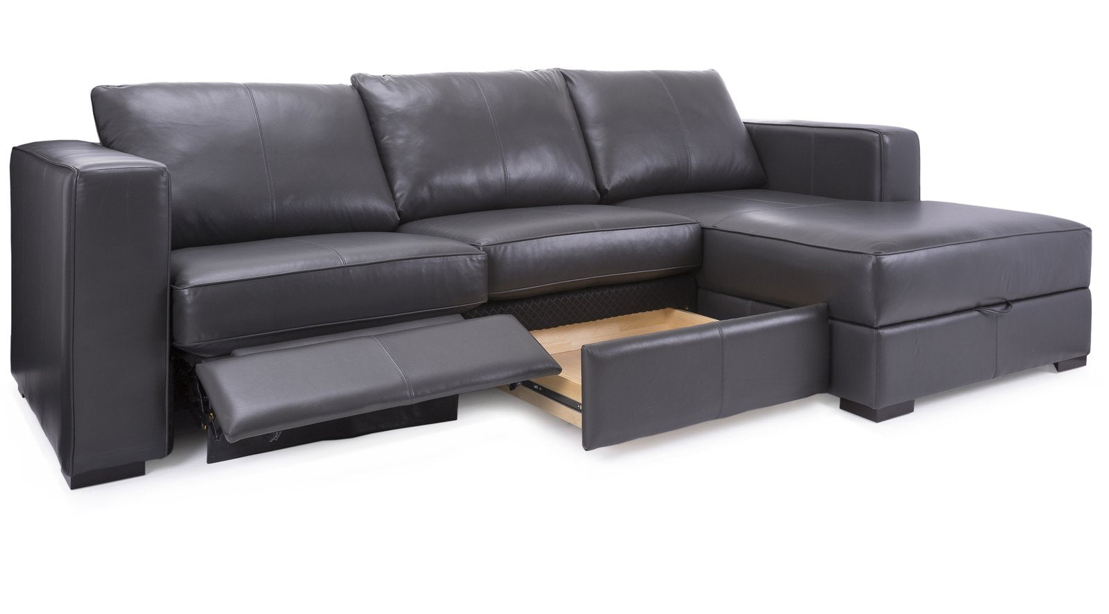 3900J Power Recliner Leather Sectional with Storage by Decor-Rest, Made in Canada 🇨🇦 | Calgary Furniture Store