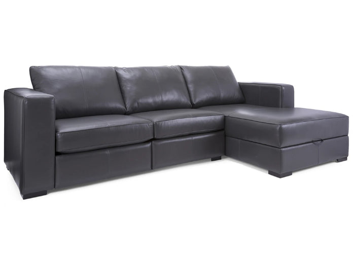 3900 Black Leather Sofa Chaise Recliner by Decor Rest, Made in Canada 🇨🇦 | Calgary's Furniture Store | Calgary Sectionals