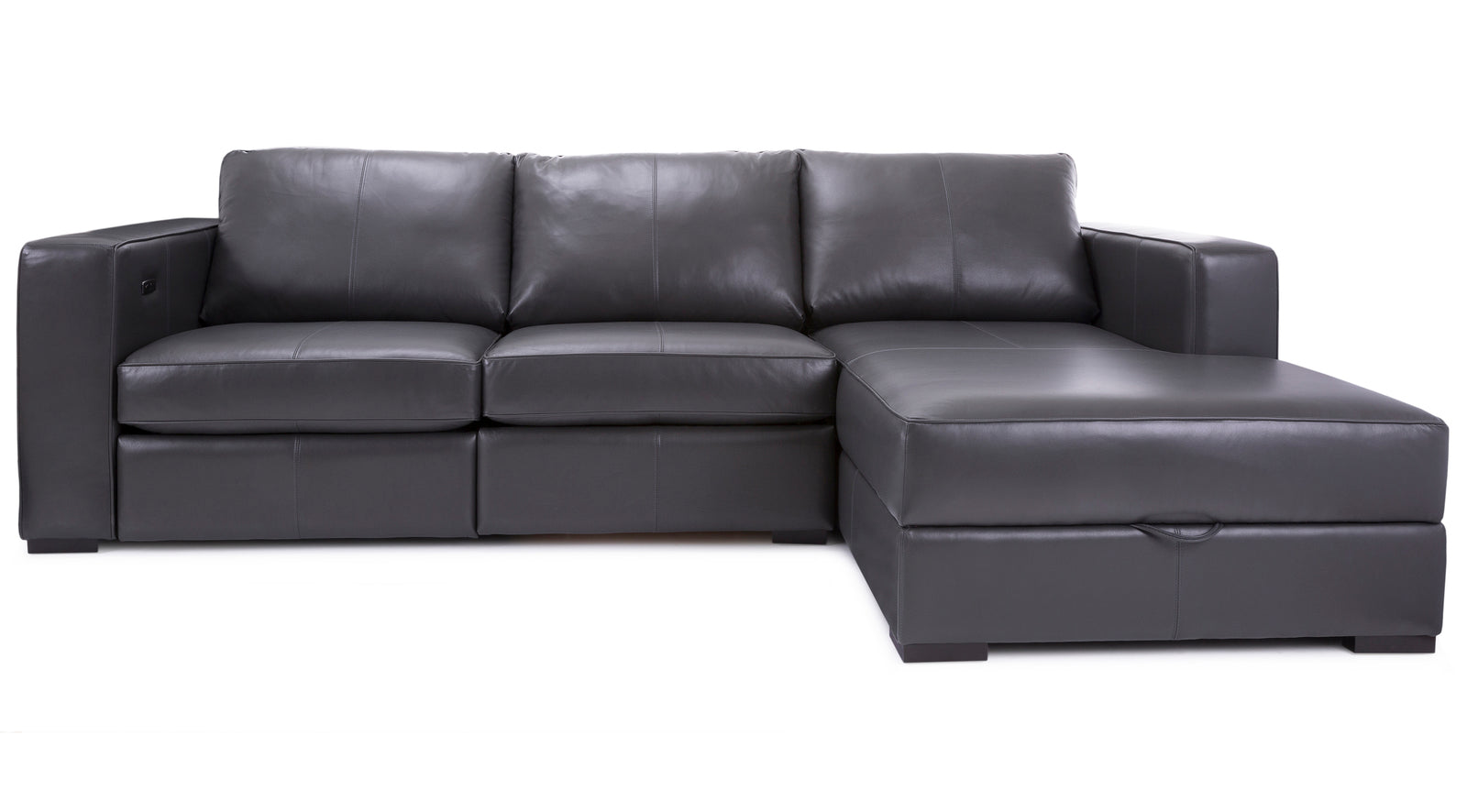 3900 Black Leather Sofa Chaise Recliner by Decor Rest, Made in Canada 🇨🇦 | Calgary's Furniture Store | Calgary Sectionals