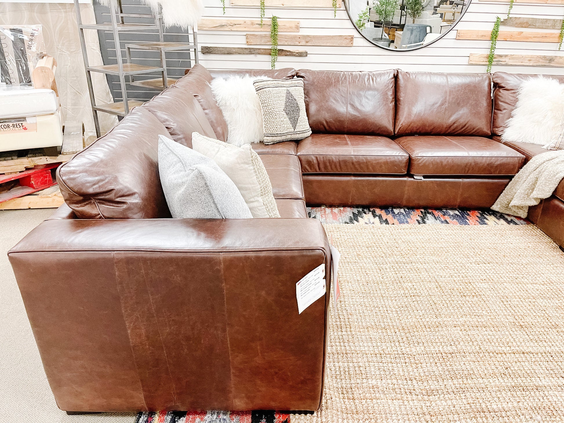 3900D Brown Leather Sectional Recliner by Decor Rest, Made in Canada 🇨🇦 | Calgary Furniture Store