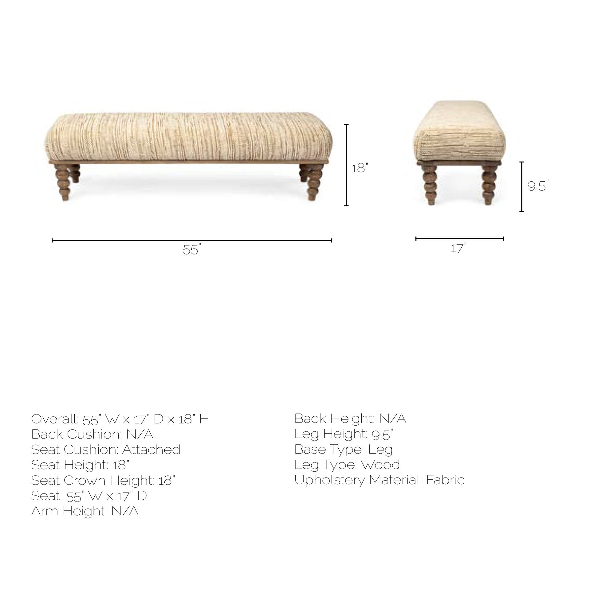 Alder II Accent Bench - Cream Upholstered Seat Wooden Base | Calgary Furniture Store