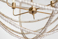 Ava White Gold Metal and White Wood Beaded Six Bulb Chandelier | Calgary Furniture Store
