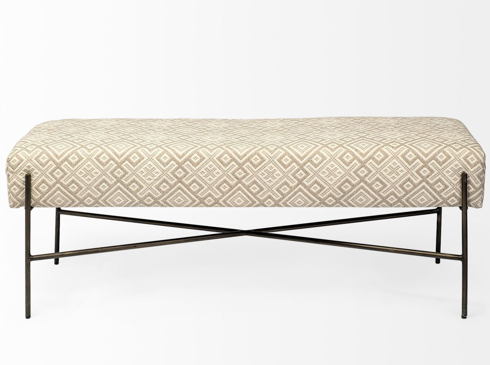 Avery II Metal Base Accent Bench - Off White Upholstered Seat | Calgary Furniture Store