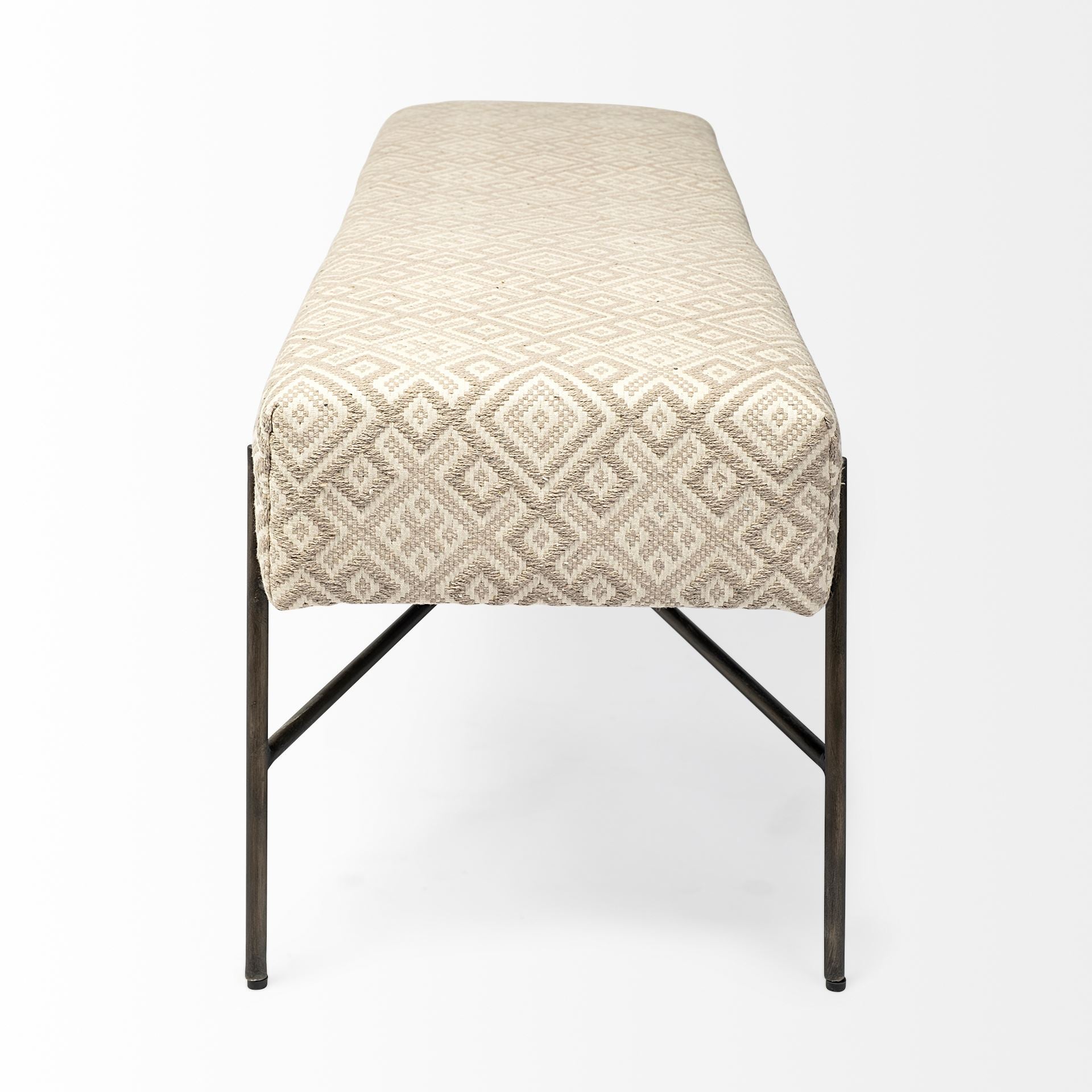 Avery II Metal Base Accent Bench - Off White Upholstered Seat | Calgary Furniture Store