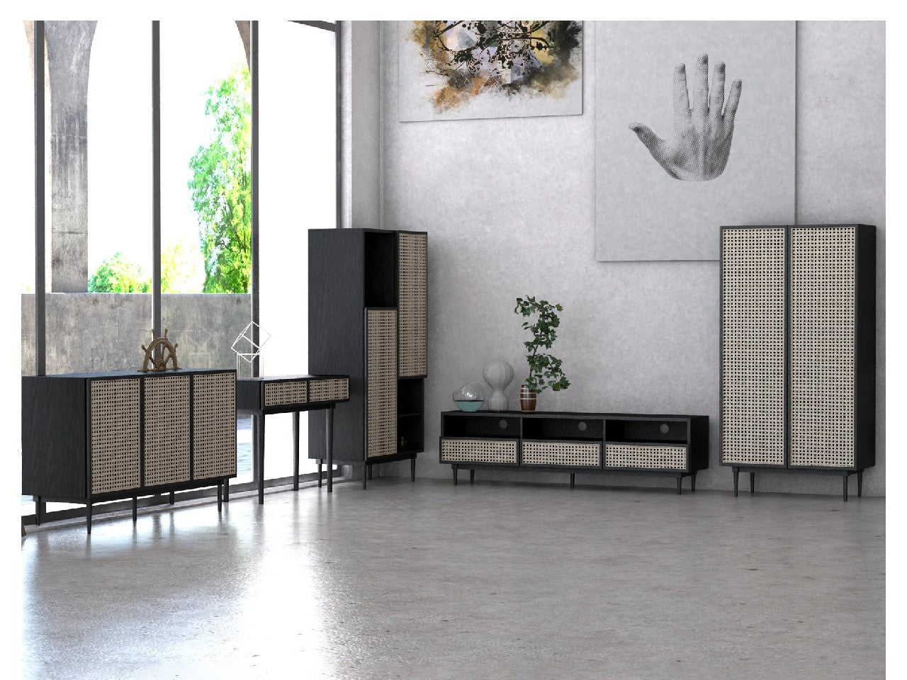 Cane Bookcase With Full Doors | Calgary Furniture Store