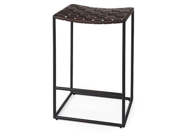 Clarissa Dark Brown Woven Leather Seat Counter Stool | Calgary's Furniture Store | Calgary Counter Stool