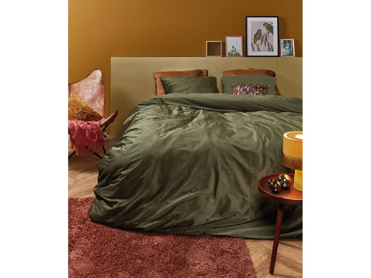 Coffee Green Velvet Corduroy King Duvet Cover | Calgary Furniture Store