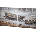 Creekside Diptych Boats Original Hand Painted on Wood Oil Painting | Calgary Furniture Store