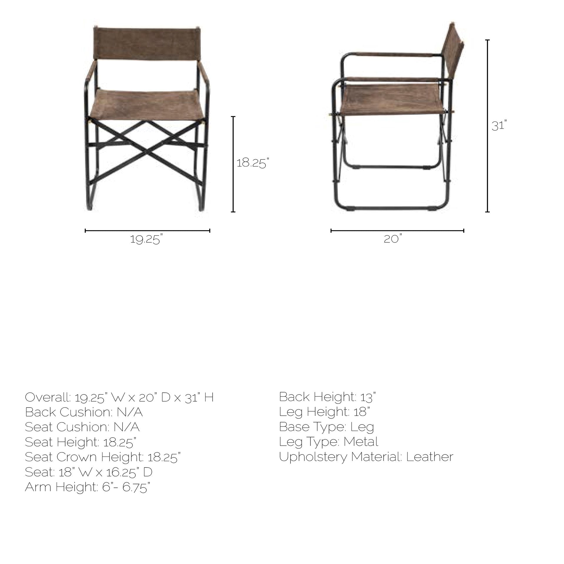 Direttore Dining Chair - Black Iron Frame Brown Leather | Calgary Furniture Store