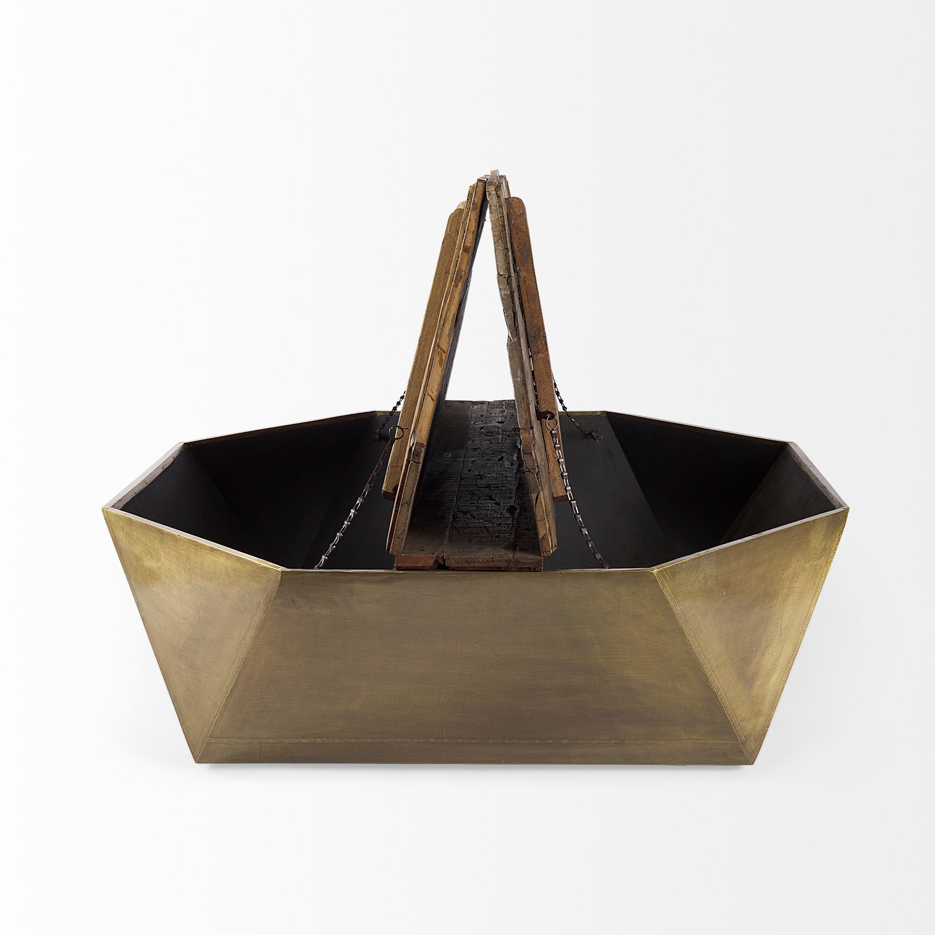 Esagono Metal Base Coffee Table - Double Hinged Solid Wood Top Brass | Calgary Furniture Store