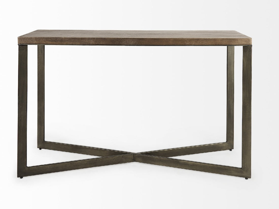 Faye Console Table- Brown Wood | Nickel Metal | Calgary Furniture Store
