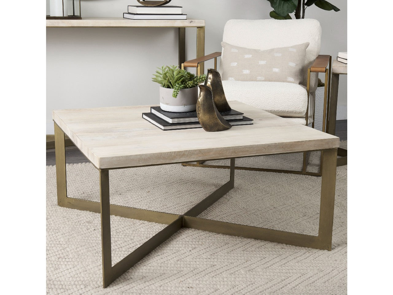 Faye Light Gold Square Coffee Table | Calgary Furniture Store