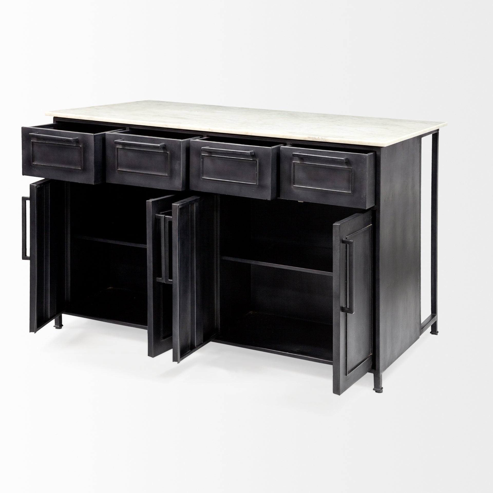 Fieri Four Drawer Kitchen Island - White Marble Top | Calgary Furniture Store