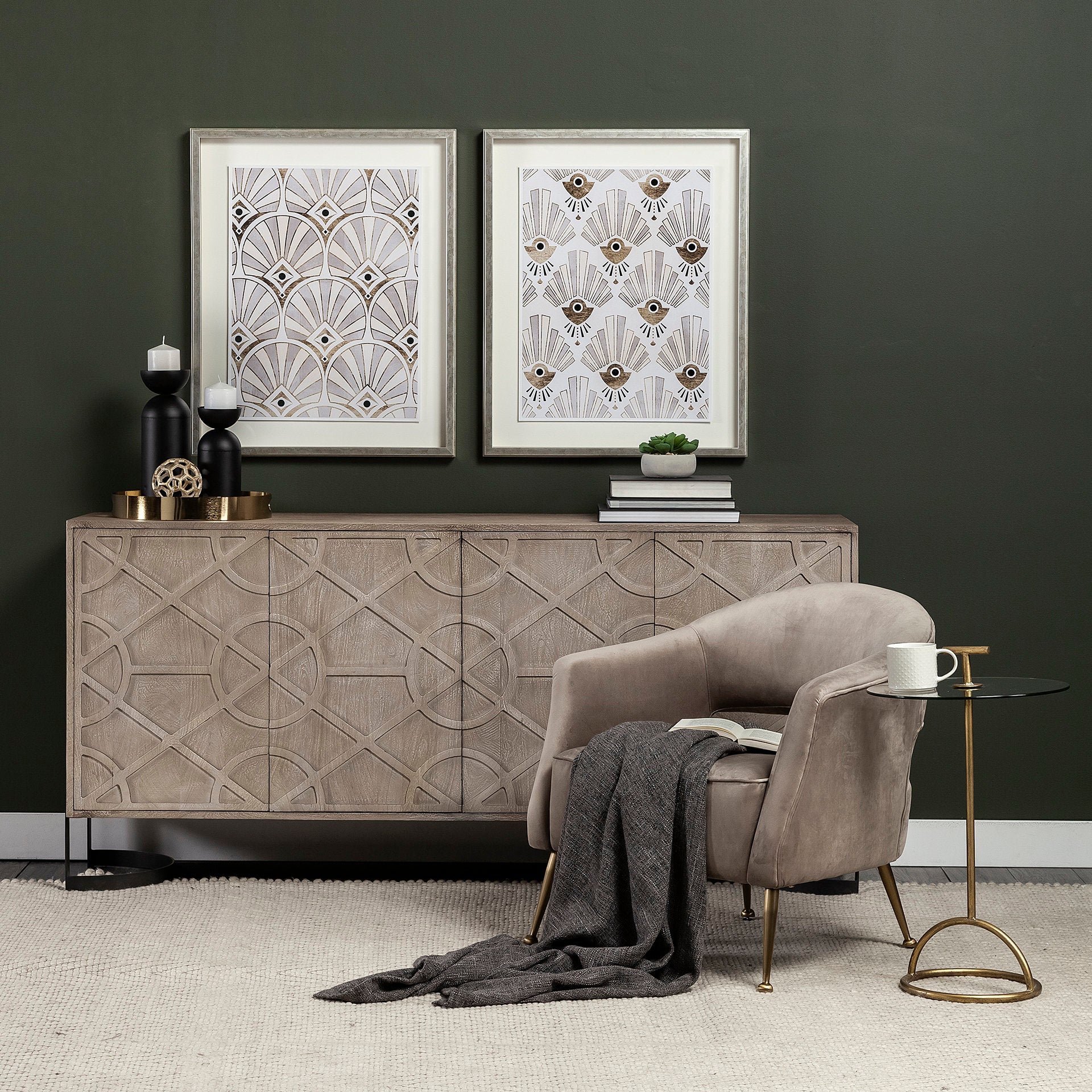 Giles Accent Chair - Taupe Velvet Wrap Gold Metal Base | Calgary Furniture Store