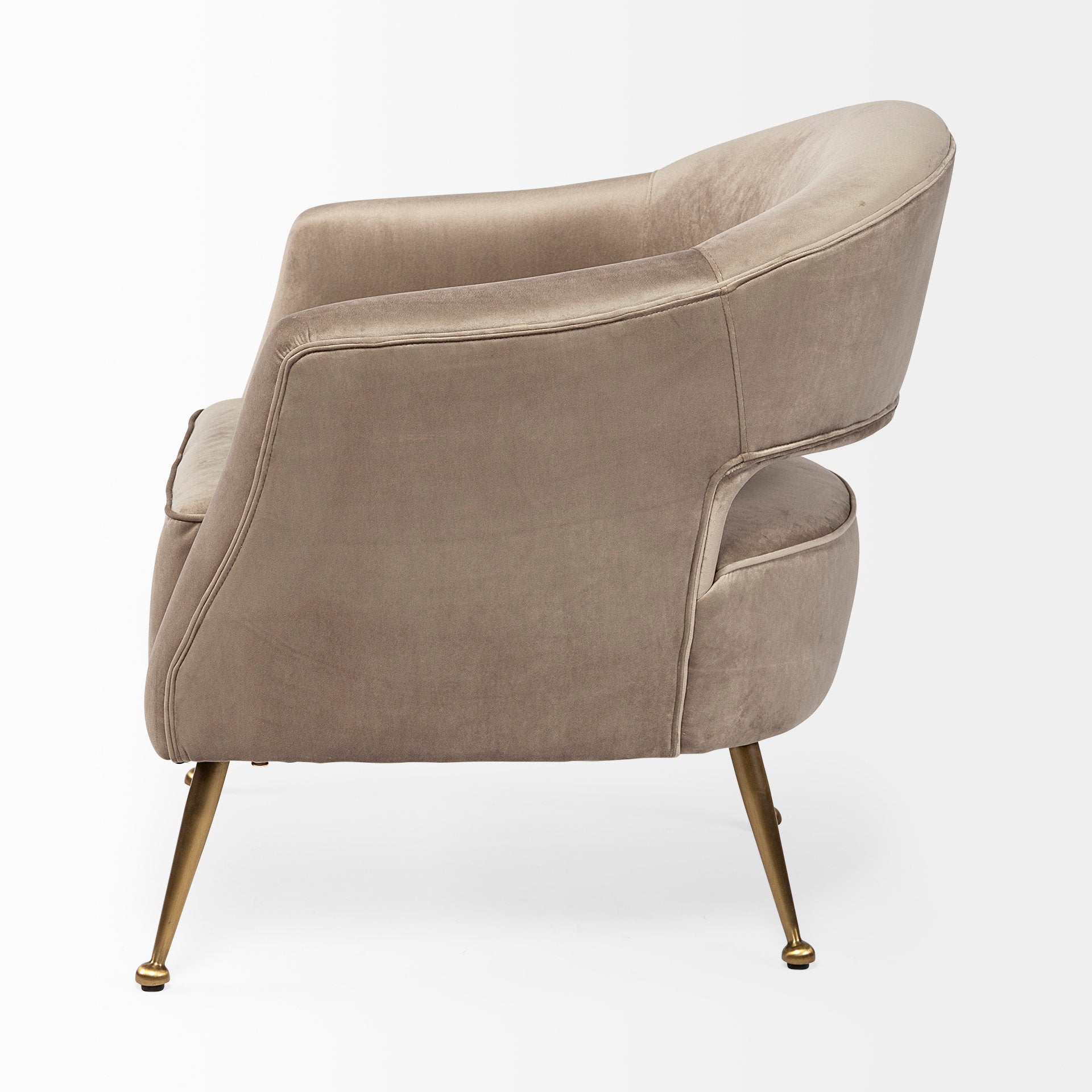 Giles Accent Chair - Taupe Velvet Wrap Gold Metal Base | Calgary Furniture Store